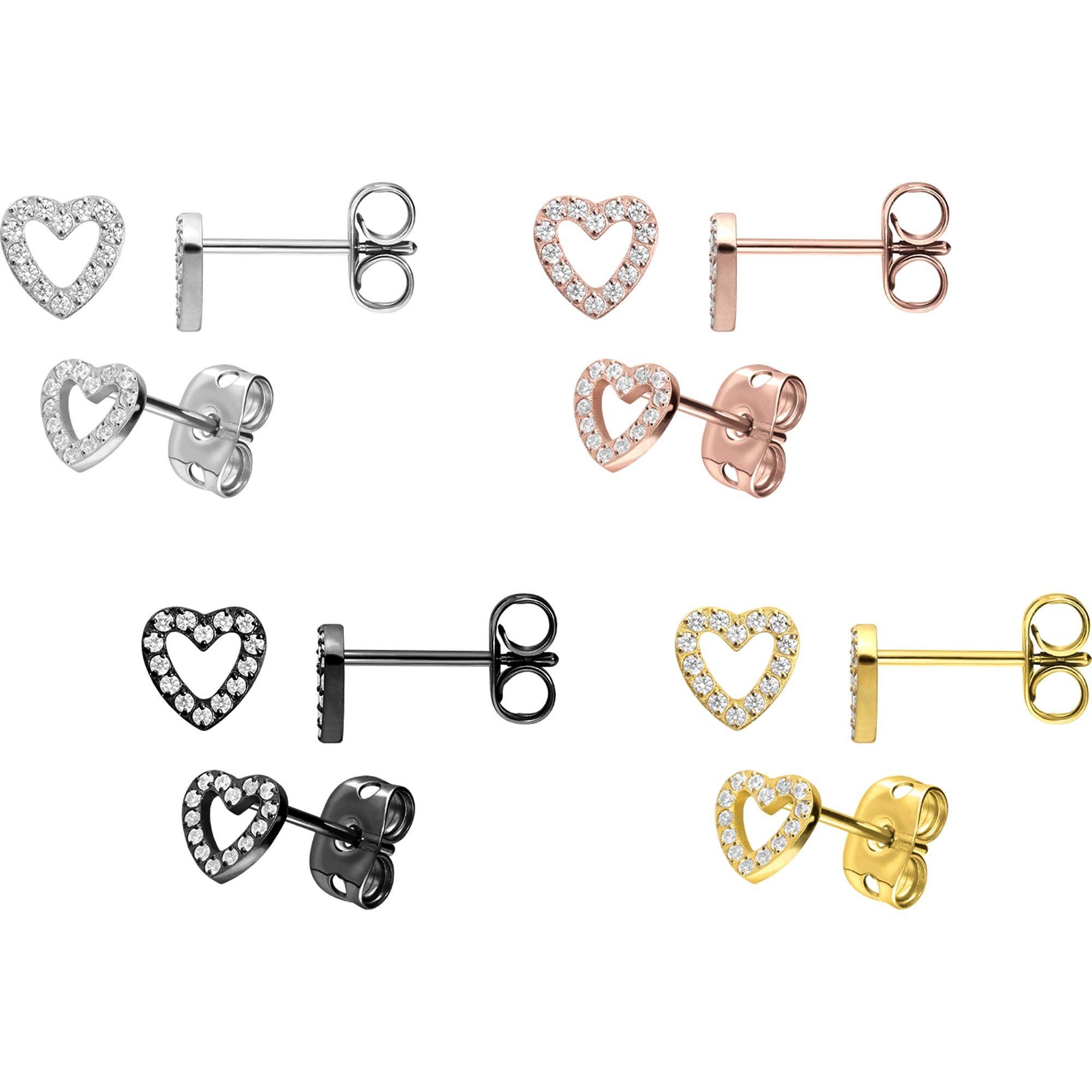 PIERCINGLINE Paar Ohrstecker Titan Ohrstecker KRISTALLHERZ (Ohrstecker, 1-tlg)