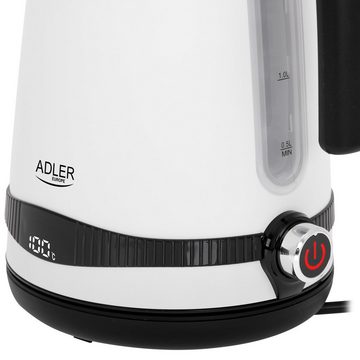 JUNG Wasserkocher ADLER AD1295W Wasserkocher mit Temperatureinstellung Digital Kettle, 1,7 l, 2200,00 W, Edelstahl LCD Display 360° Basis, Wasserkessel Wasser kochen Kettle