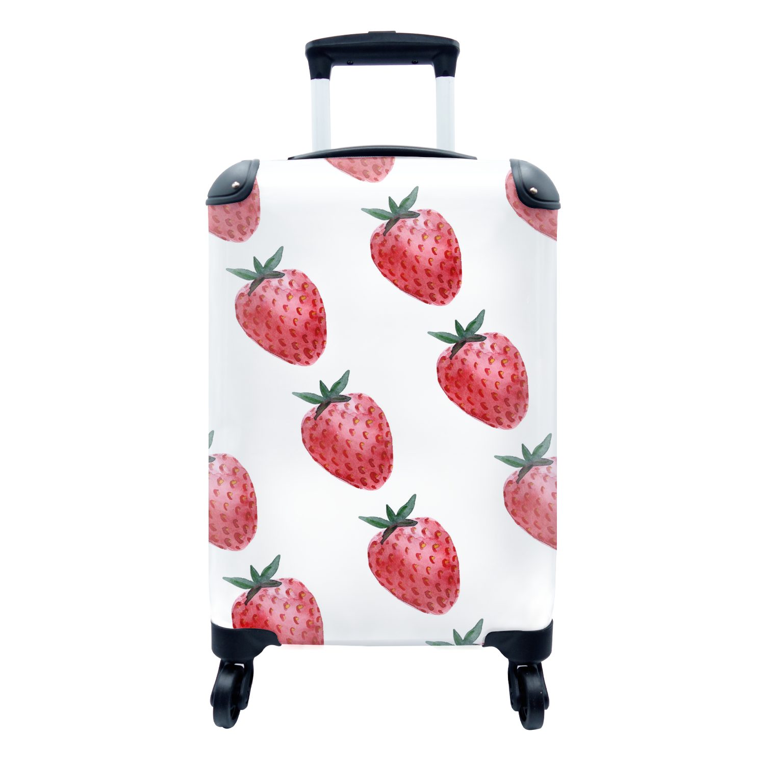 MuchoWow Handgepäckkoffer Erdbeere - Wasserfarbe - Weiß, 4 Rollen, Reisetasche mit rollen, Handgepäck für Ferien, Trolley, Reisekoffer
