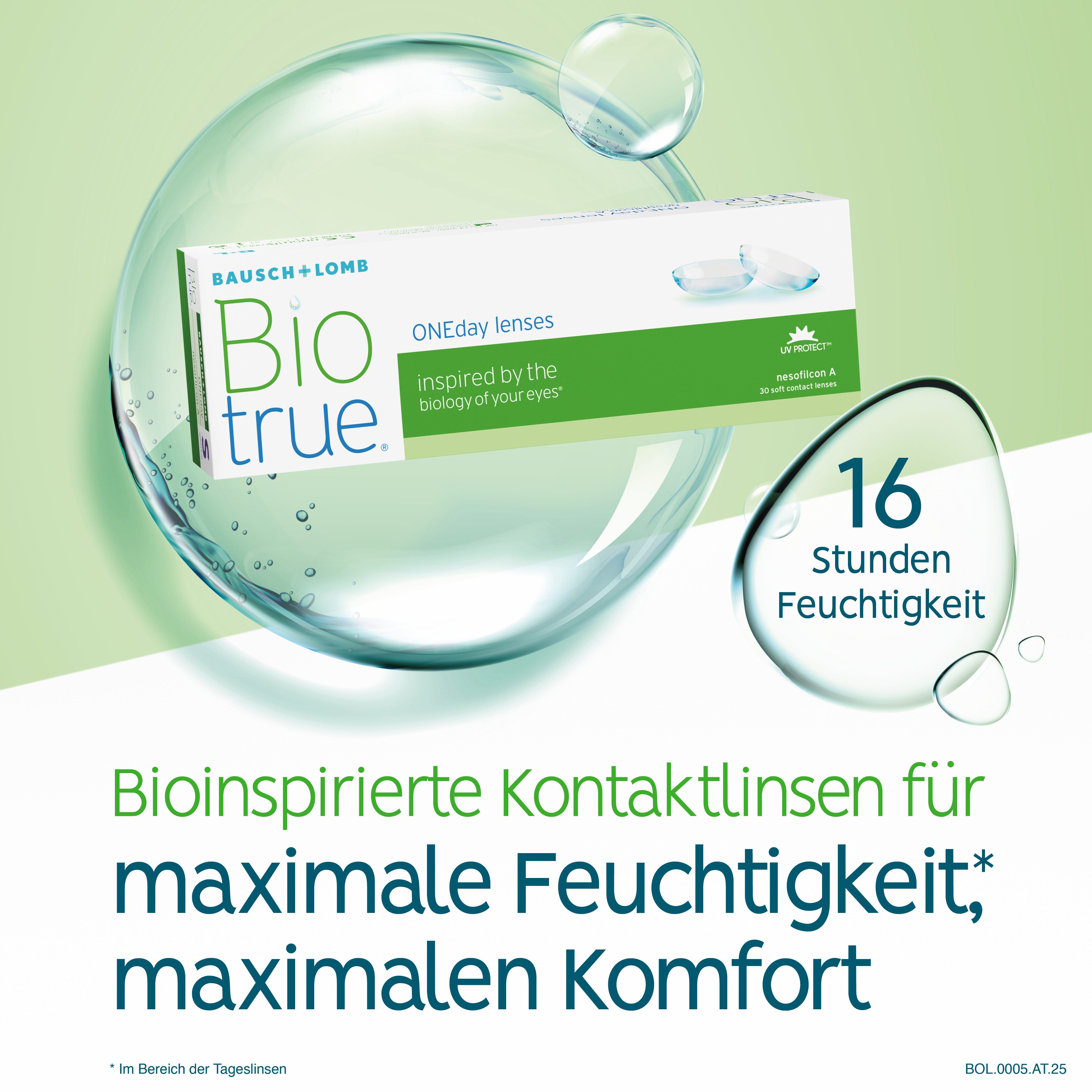 BAUSCH + LOMB Tageslinsen Biotrue ONEday, sphärische Kontaktlinsen, weich, 30 Stück / BC 8.6 mm / DIA 14.2 mm