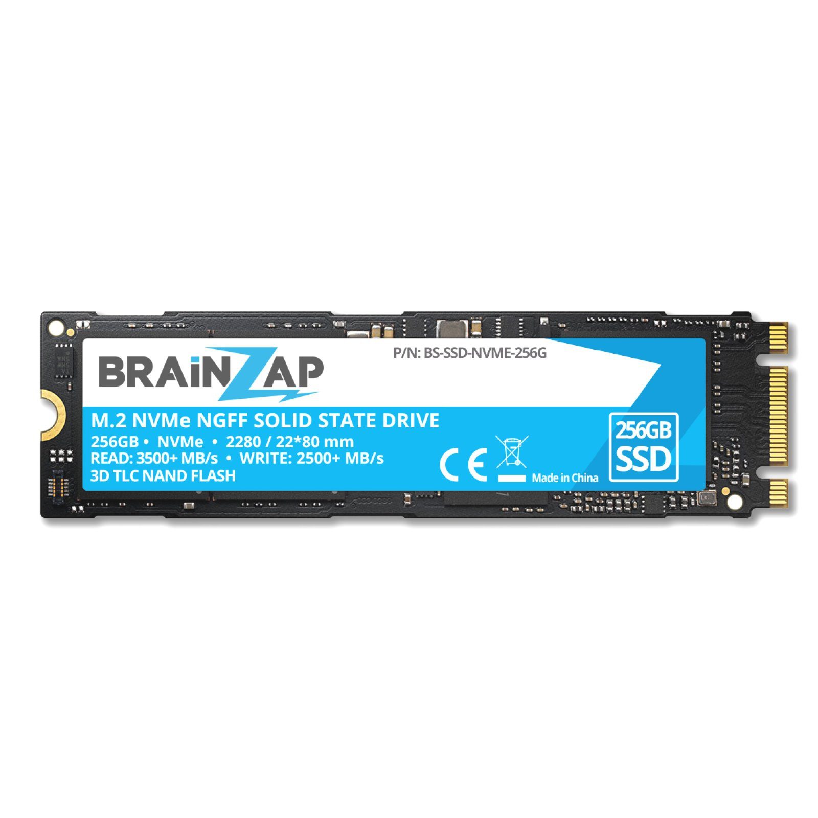 BRAINZAP M.2 NVMe SSD NGFF interne SSD (256 GB) M.2" 3500 MB/S Lesegeschwindigkeit, 2500 MB/S Schreibgeschwindigkeit, 3D TLC NAND FLASH, 20*80 mm