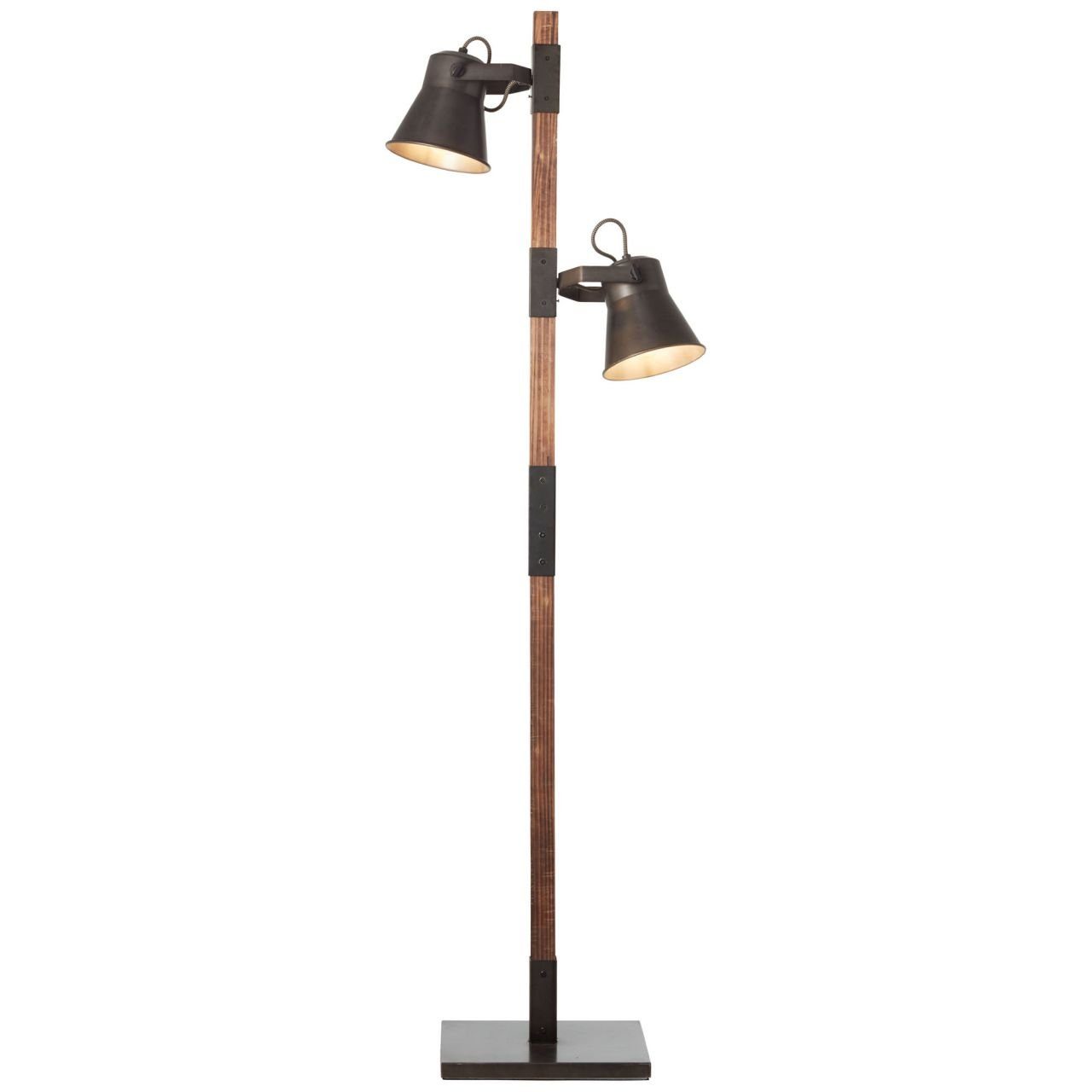 E27, Plow 2flg 10W, Plow, A60, schwarz Stehlampe 2x Lampe Standleuchte stahl/holz Brilliant ge