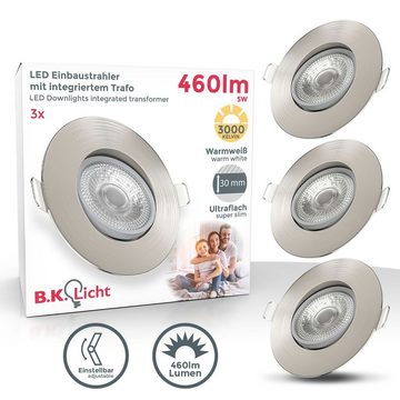 B.K.Licht LED Einbaustrahler LED Einbauleuchten 3er Set Schwenkbar - BKL1279, LED fest integriert, Warmweiß, 3x 5W LED Platinen, 3x 460 Lumen, 3.000K IP23, Einbauspots