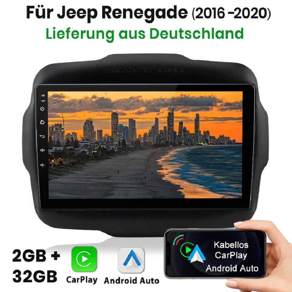 GABITECH für Renegade Einbau-Navigationsgerät 2016-2018 Autoradio FM Zoll Jeep BT Carplay 11 9 Android