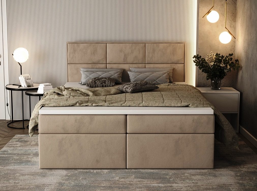 B&B Home Boxspringbett Boxbett Galla 180 cm 200 cm (H3 Matratze Bonellfederung, Kopfteil, Bettkasten und Topper)