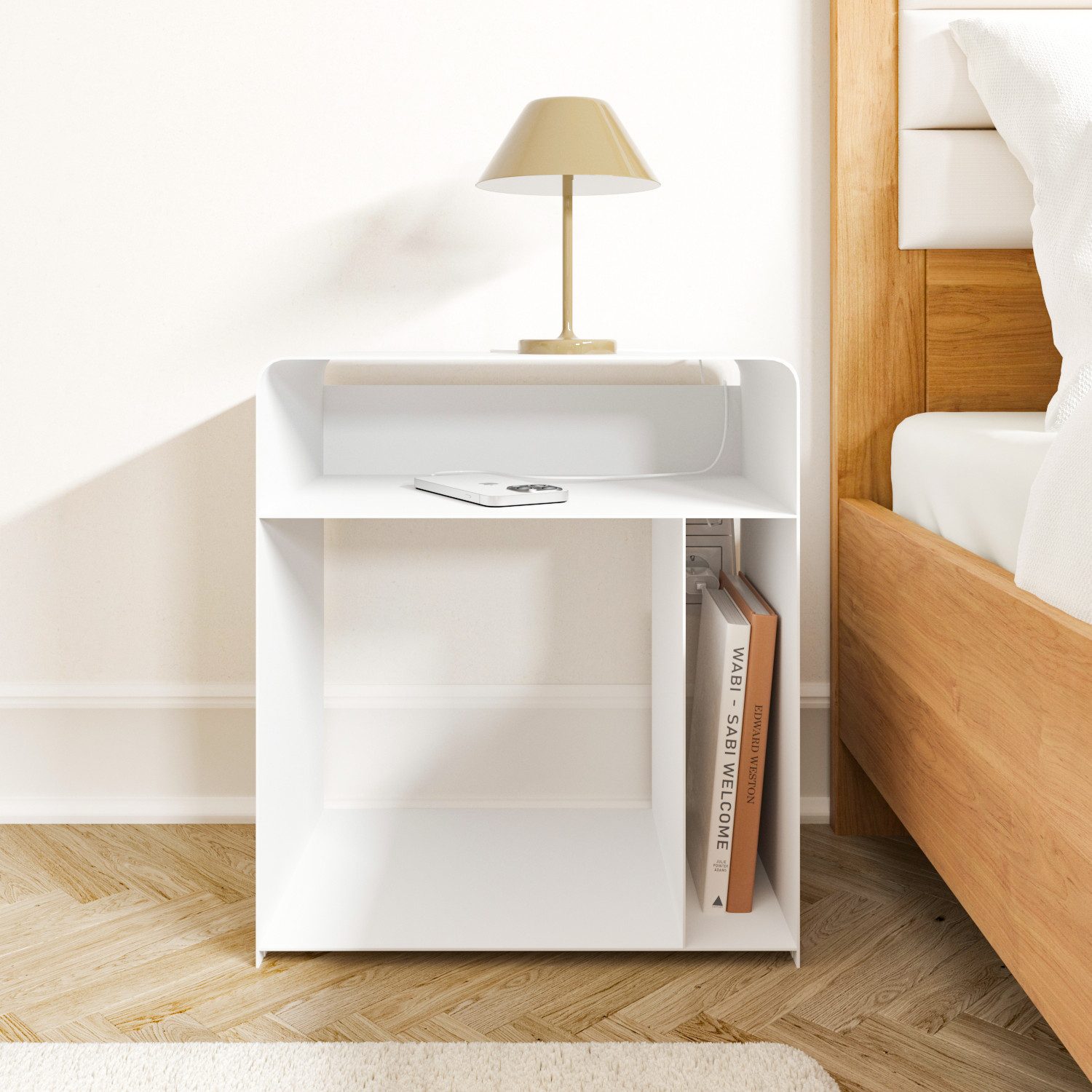 HEVVA Nachttisch ELY - Metall Schwarz/Weiß Matt für Schlafzimmer