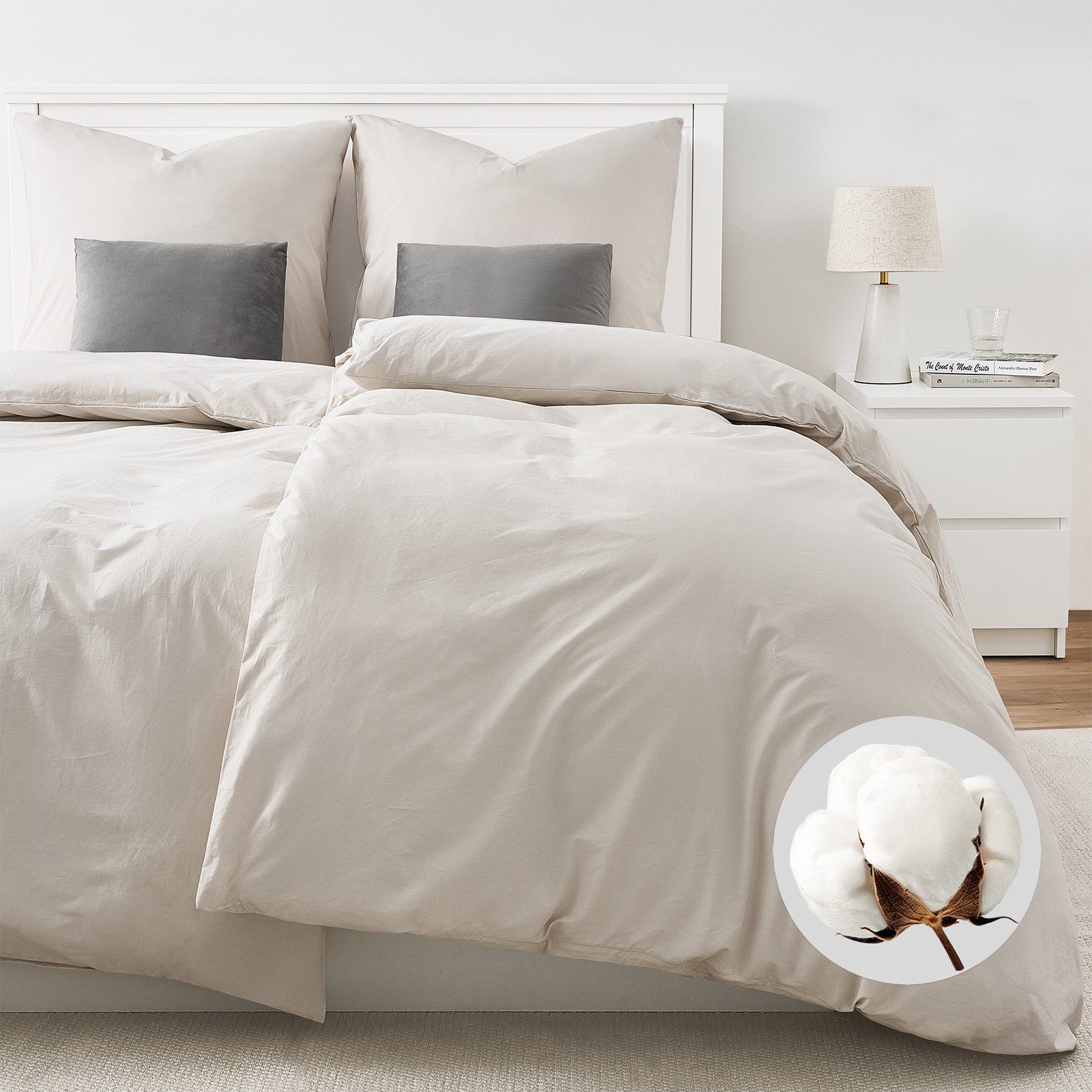 Topfinel Bettwäsche 135 x 200 baumwolle weich hautfreundlich Allergiker Baby ganzjährig, Baumwolle, 4 teilig, bettwäsche-sets 135 X 200 mit reißverschluss Beige Einfarbig Modern