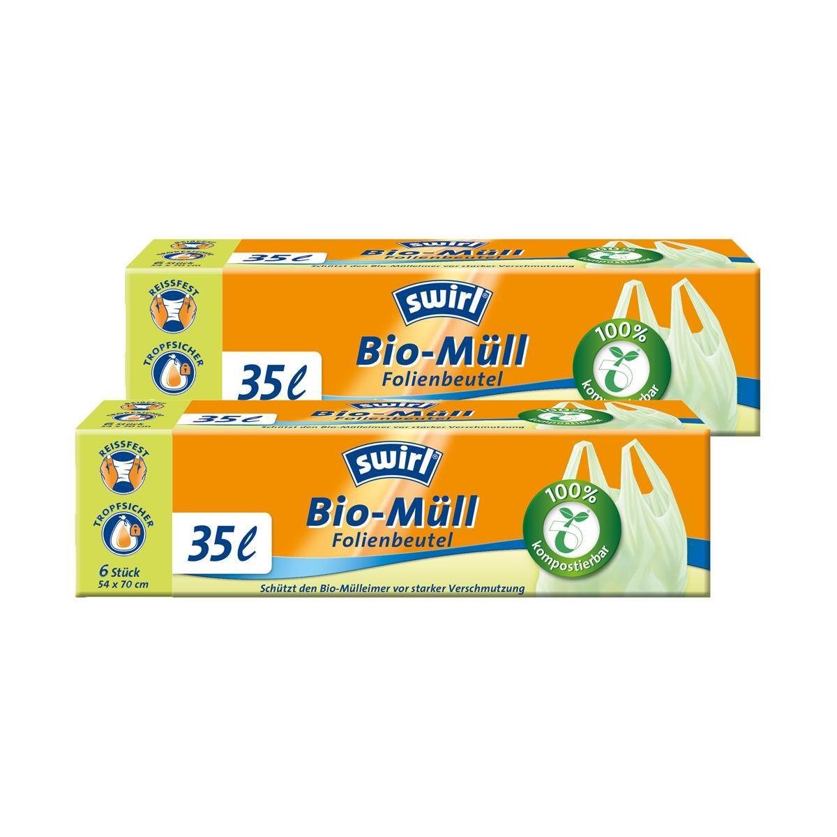 Swirl Müllbeutel Swirl Bio-Müll Folien-Beutel 35l mit Tragegriff 6stk./Rolle (2er Pack | Müllbeutel