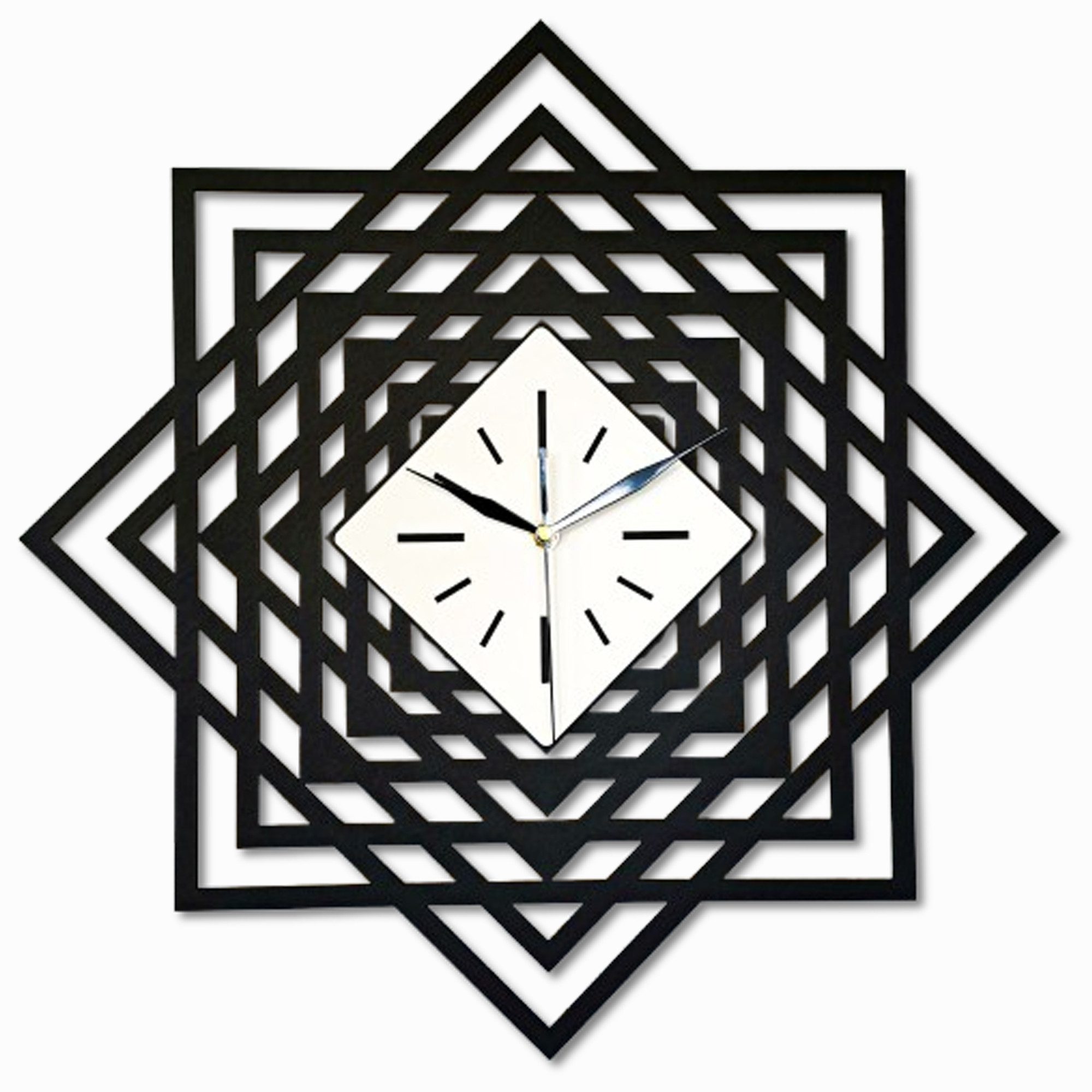 ORNAMENTI Wanduhr Grosse, moderne, geometrisch, holz, hingucker Wanduhr, weiss-schwarz (ohne Ticken, Wanddeko, Holzdeko, 3 Größen 40, 50, 60 cm)