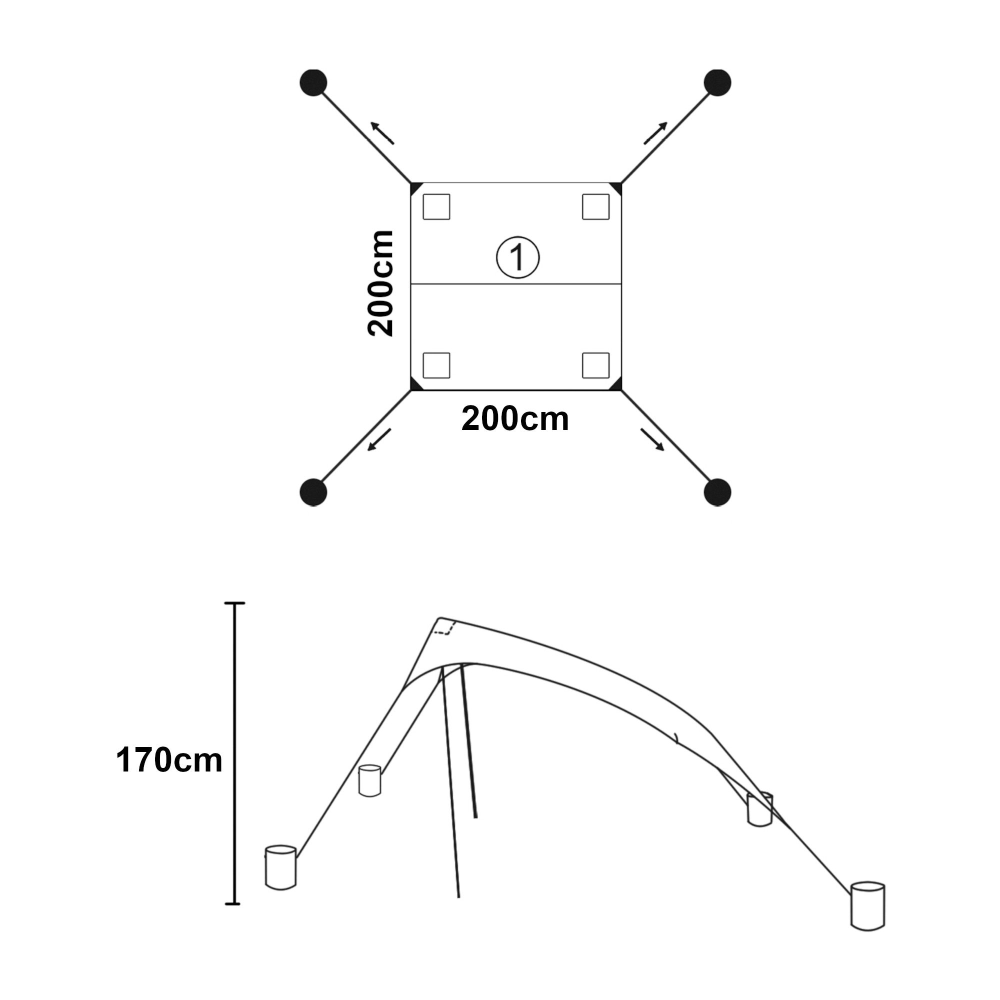 pro.tec Sonnensegel, (mit Transporttasche), »Bernheze« Strandzelt aus Lycra mit UV-Schutz 2 x 2 x 1,7 m Grau