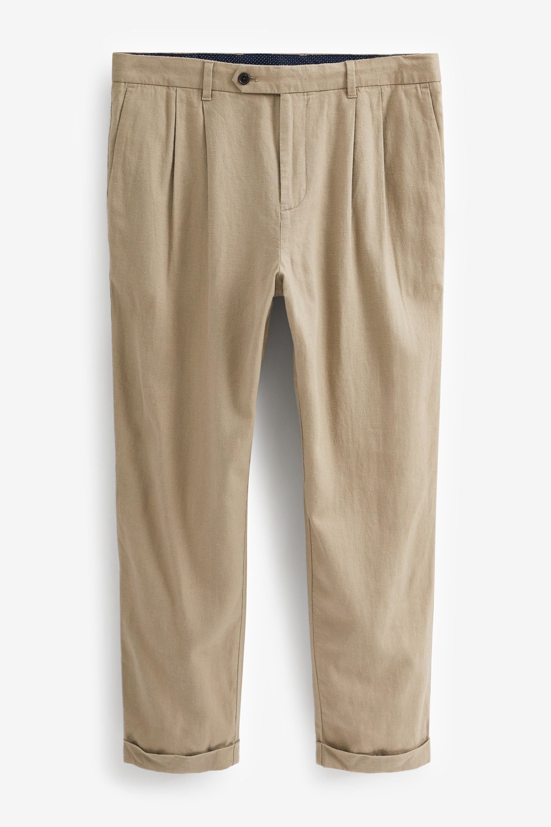 Next Stoffhose Bundfaltenhose aus Leinenmix - Relaxed Tapered (1-tlg) Stone Natural