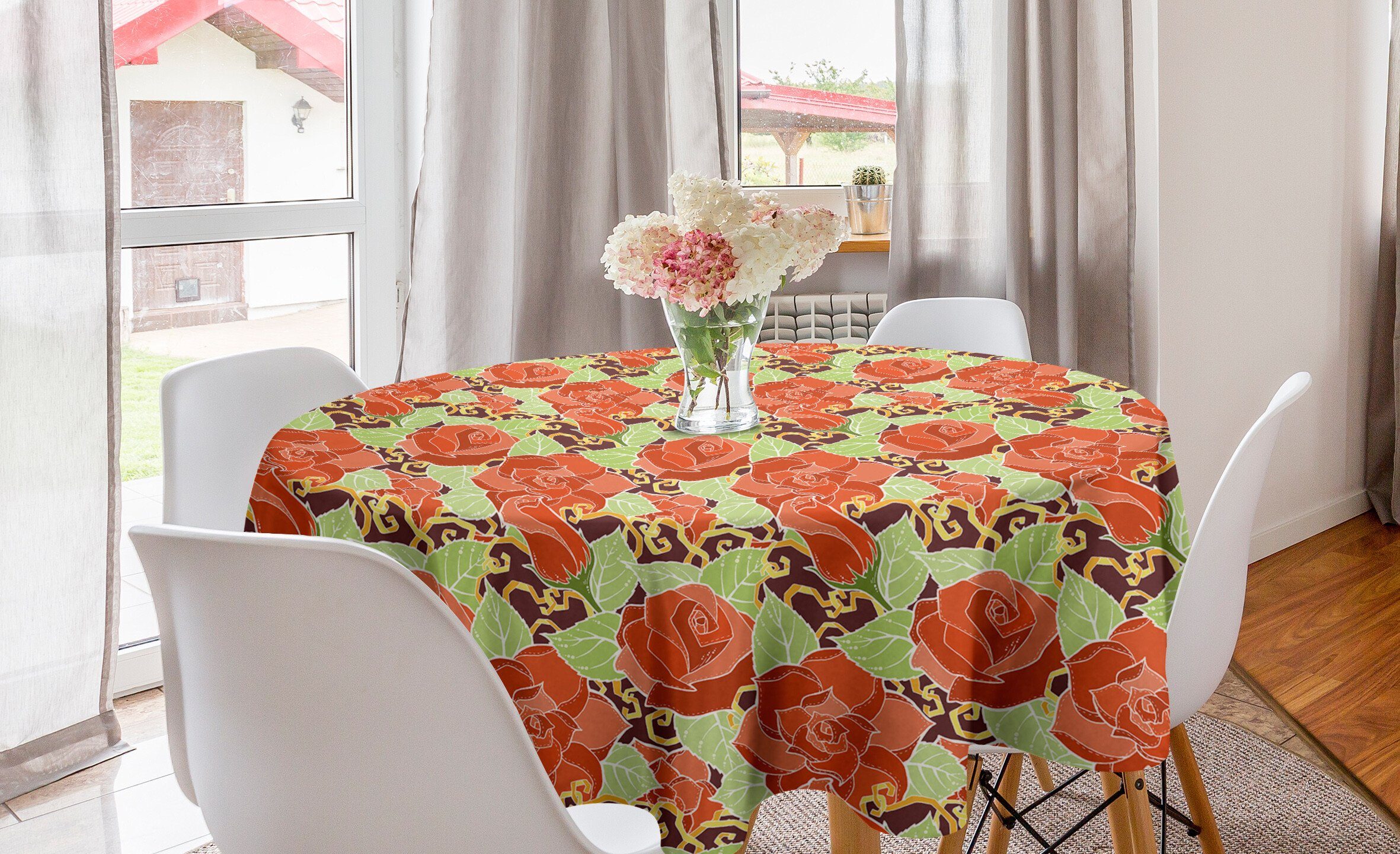 Blühende Abakuhaus Dekoration, Abdeckung Küche Rose Flower Tischdecke Esszimmer für Tischdecke Romantic Kreis