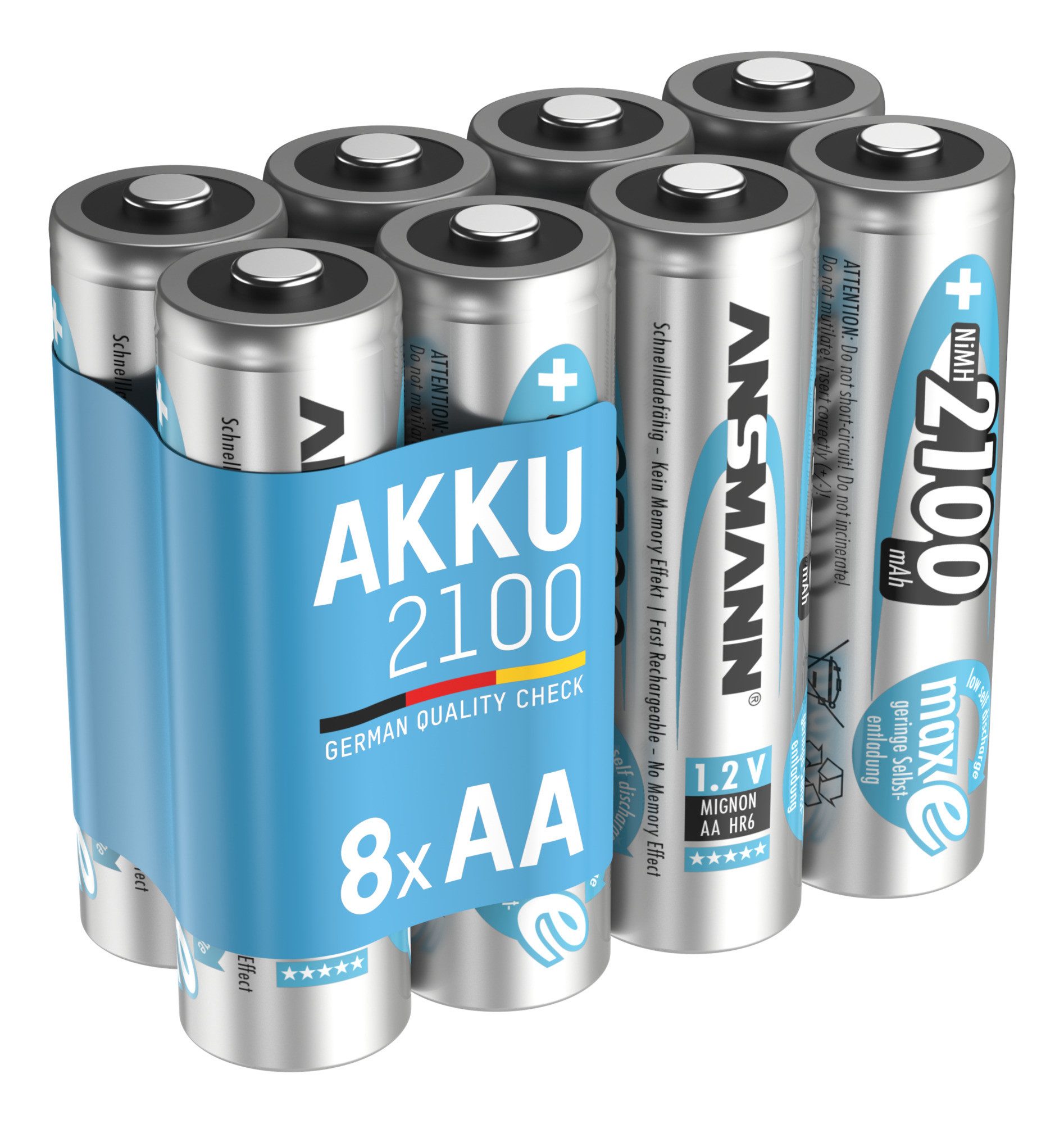 ANSMANN AG Akku AA 2100mAh Mignon NiMH 1,2V - 1000x wiederaufladbar (8 Stück) Akku 2100 mAh (1.2 V)