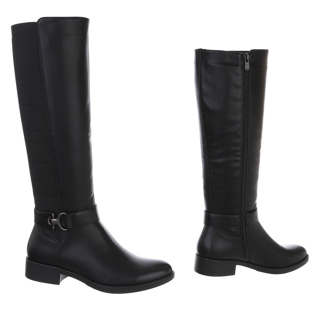 Ital-Design Elegante Stiefel mit Riemen für Damen – Herbst-/Wintersaison Stiefel (90110008) Blockabsatz Flache Stiefel in Schwarz