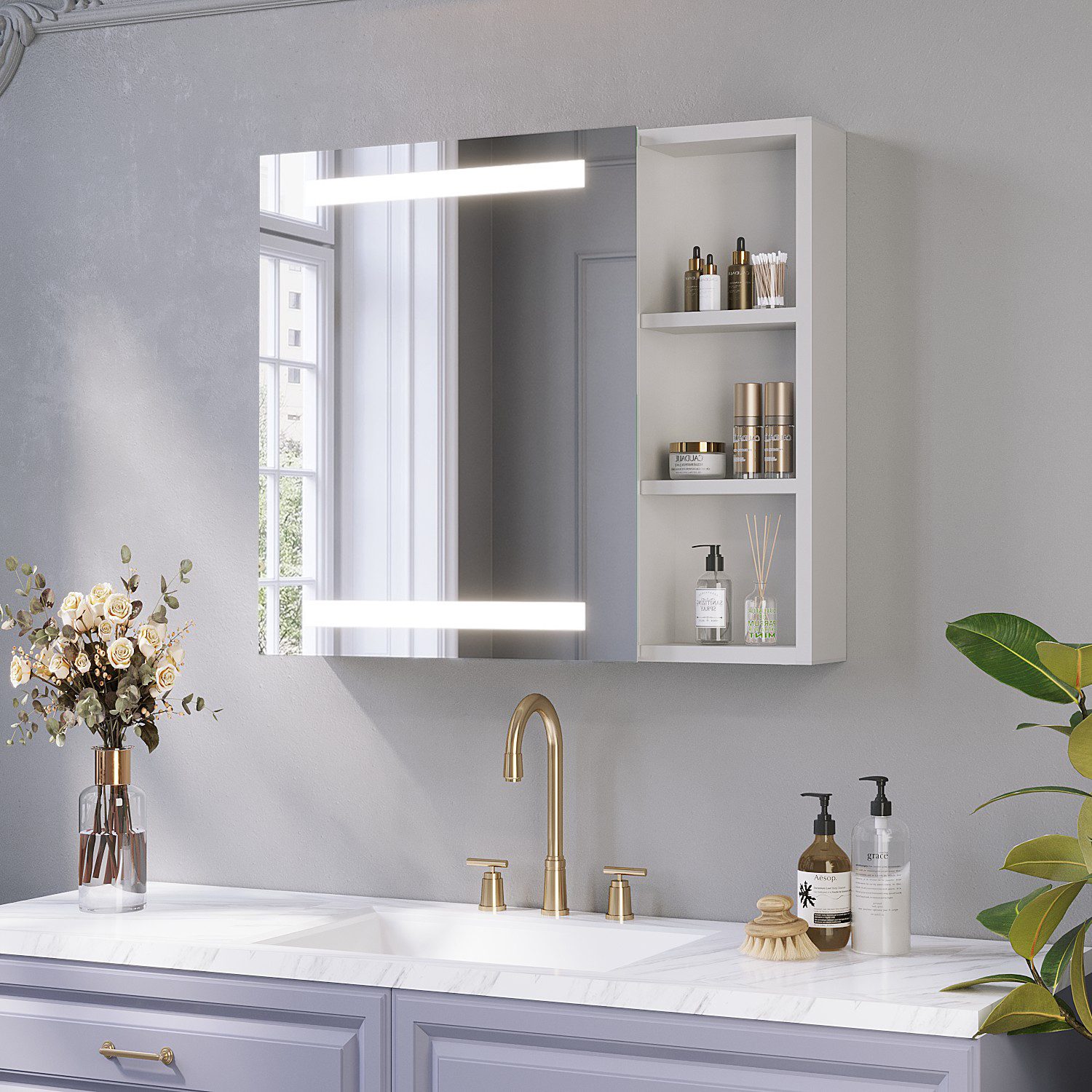 AQUALAVOS Badezimmerspiegelschrank LED Badezimmer Spiegelschrank Spiegel günstig online kaufen