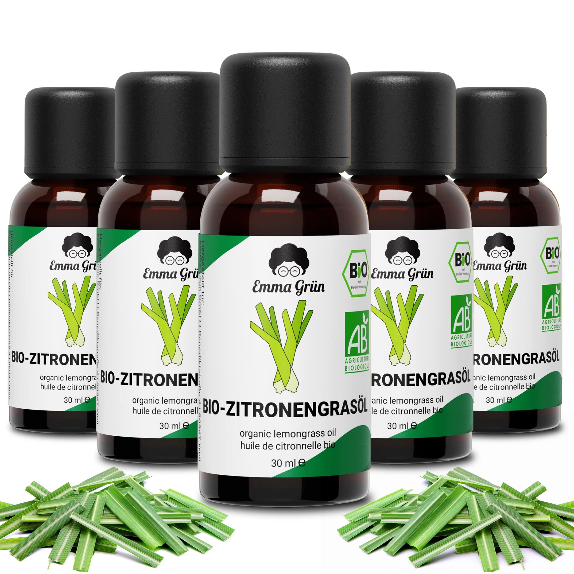 Emma Grün Duftöl Bio Zitronengras, ätherisch, naturrein & hochdosiert (Set, Je nach Auswahl: 1x, 2x oder 5x Bio Zitronengrasöl 30 ml), Höchste Bio-Zertifizierung als Lebensmittel, naturrein & ohne Zusätze