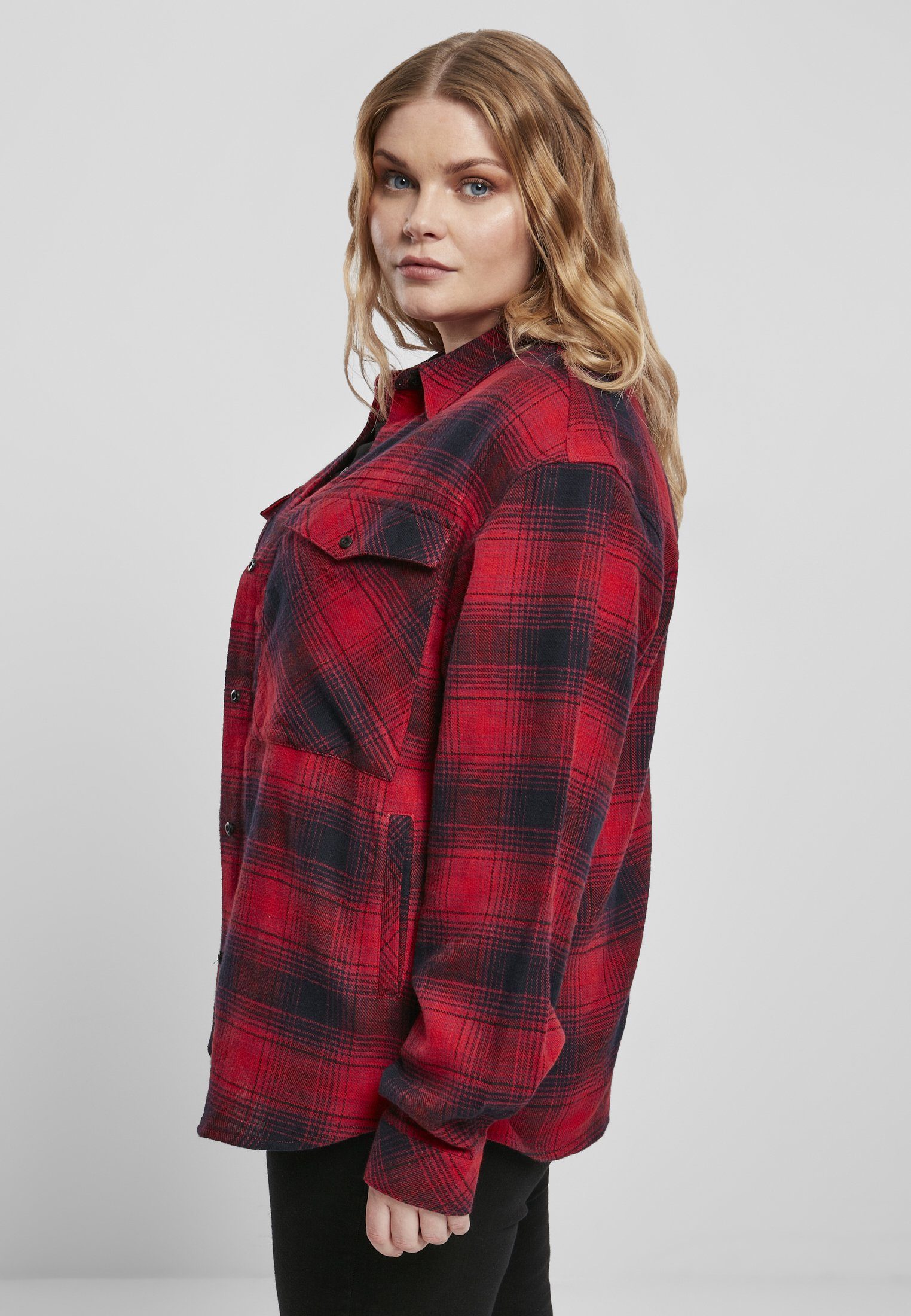 URBAN CLASSICS Langarmhemd (1-tlg), Komfort ein Ladies Stil perfektes Gefühl Overshirt und Für Check von Damen