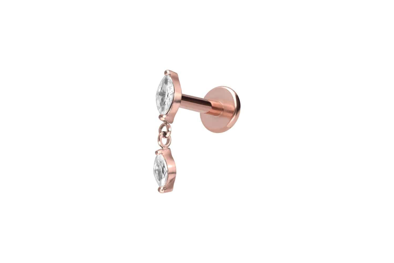 Piercing-Set Titan Labret mit Innengewinde 2 KRISTALLTROPFEN