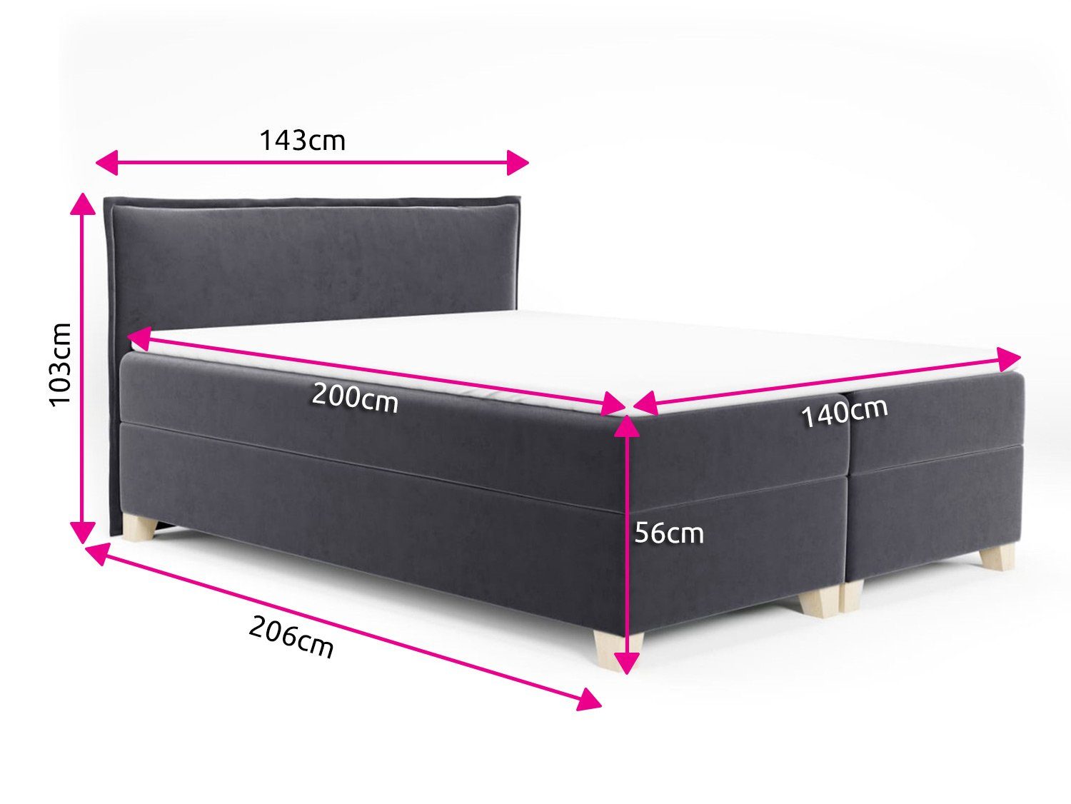 Sofnet Boxbett Fren (mit zwei Bettkästen, Bonell-Matratze und Topper), Doppelbett, Polsterbett mit Kopfteil, Boxspringbett