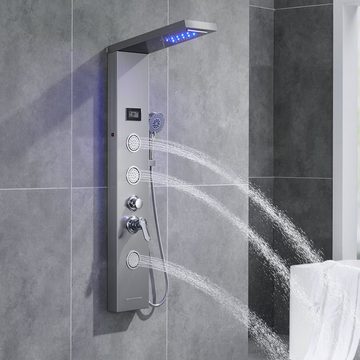 Auralum Duschsystem 5-Funktion LED Duschpaneel Badezimmer mit Dusch Duschsäule Handbrause, Edelstahl Duschset, Wassertemperatur-Display