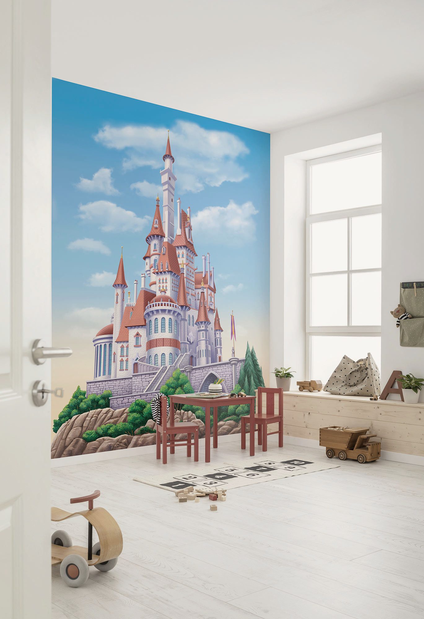 Komar Kindertapete Disney Princess Belle Castle, glatt, bedruckt, (Packung, 1 St)
