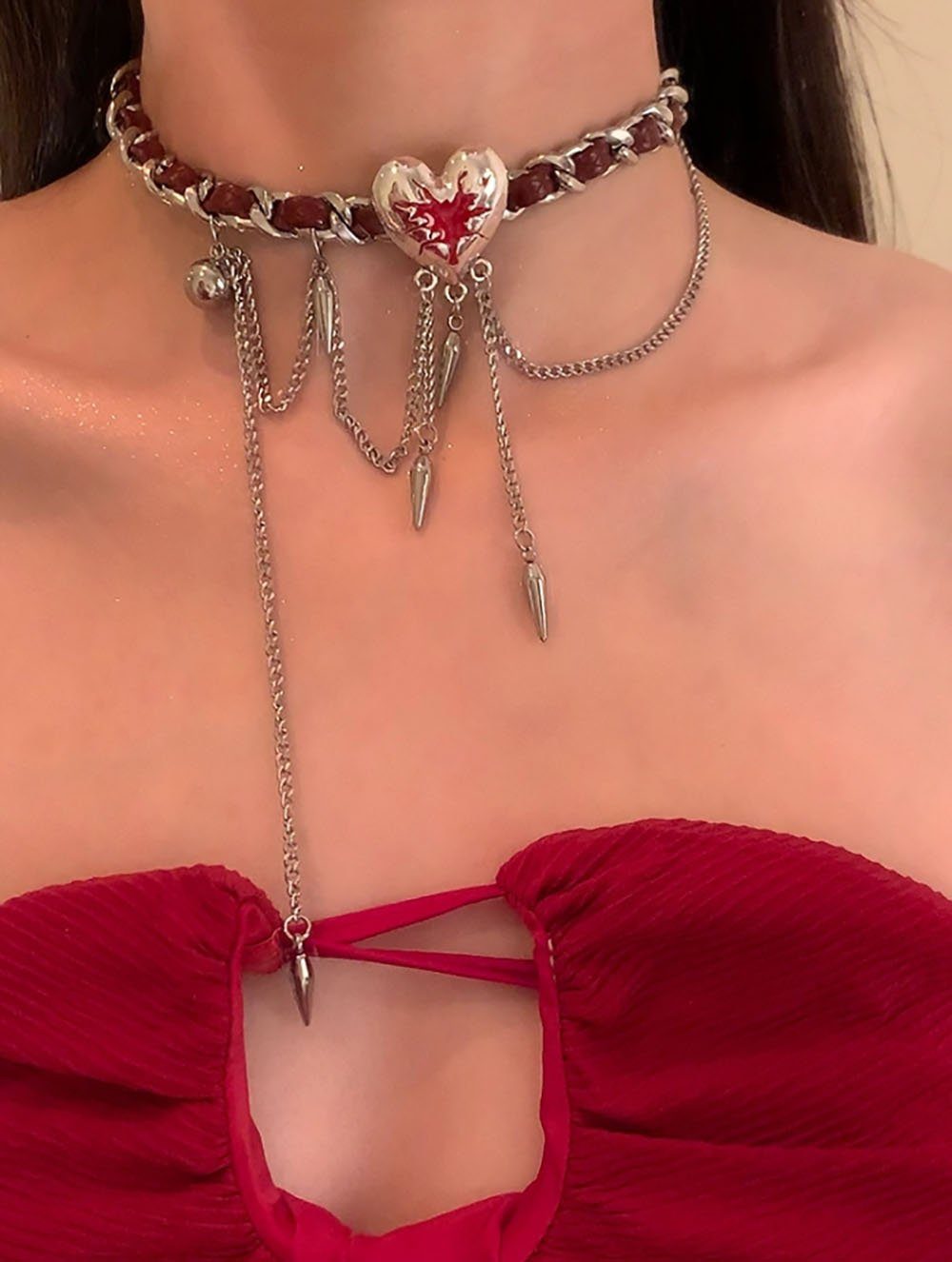 LurTAO Kette mit Anhänger Halskette Herz Anhänger Schlüsselbein Kette Halskette (1-tlg), Mädchen Personalisierte konische Charm Kette Liebe Herz Halskette
