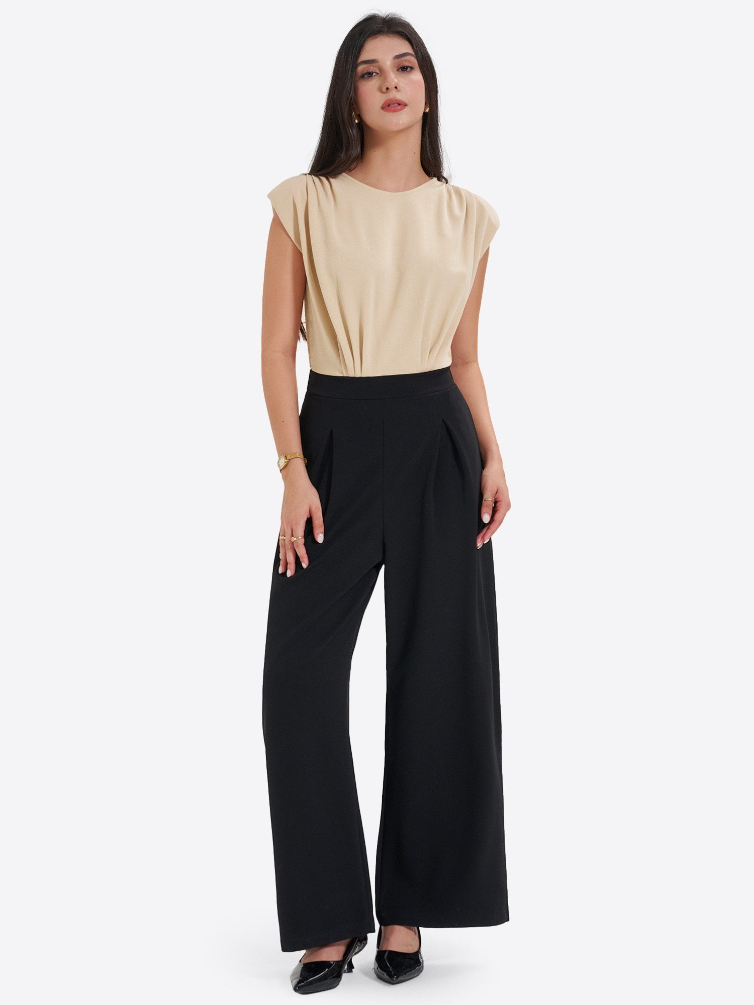 Imily Bela Overall Damen Jumpsuit mit ärmellosem Oberteil und weiter Hose (Packung, 1-tlg., 1per-Pack) Farbblock-Design