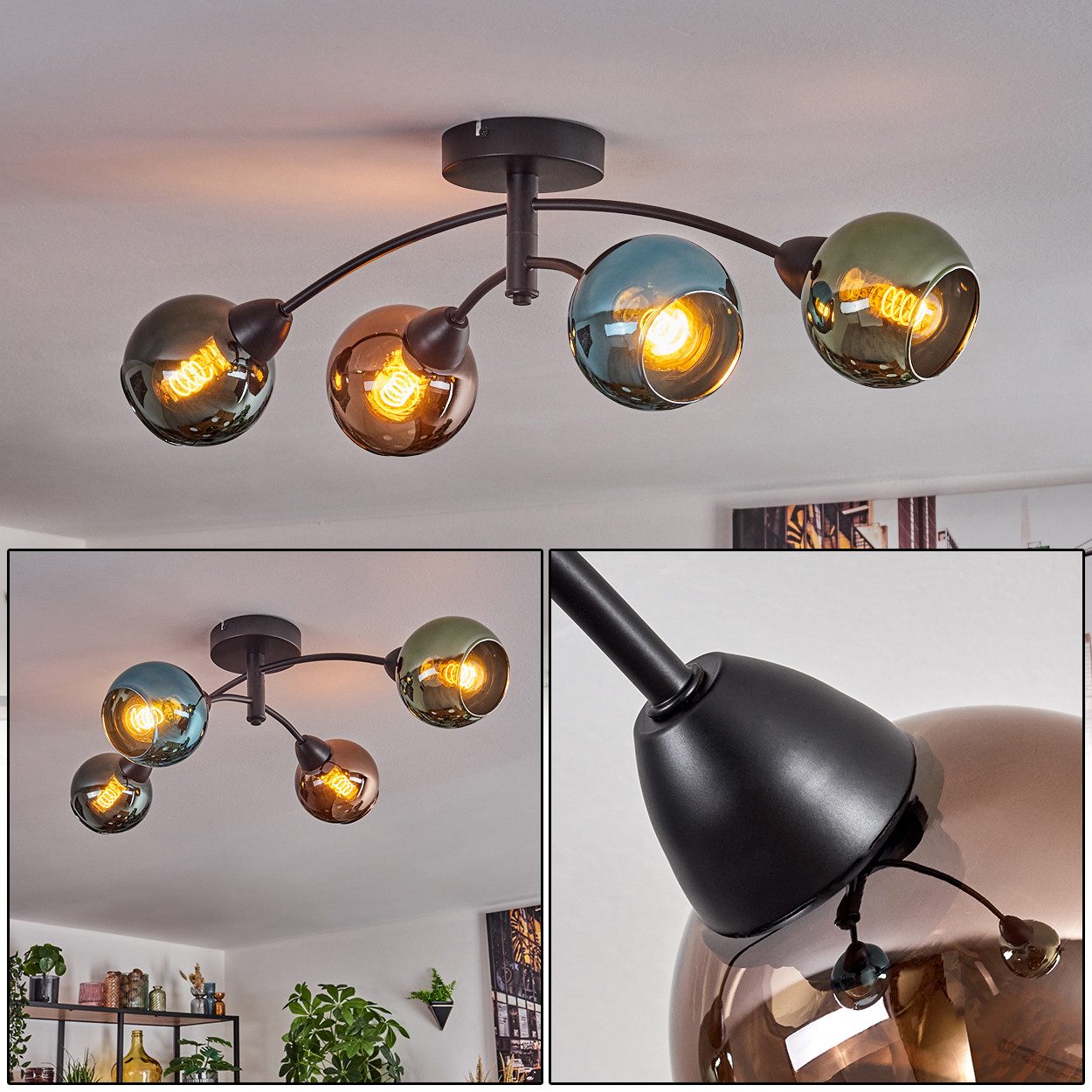 hofstein Deckenleuchte Deckenlampe aus Metall/Glas in günstig online kaufen