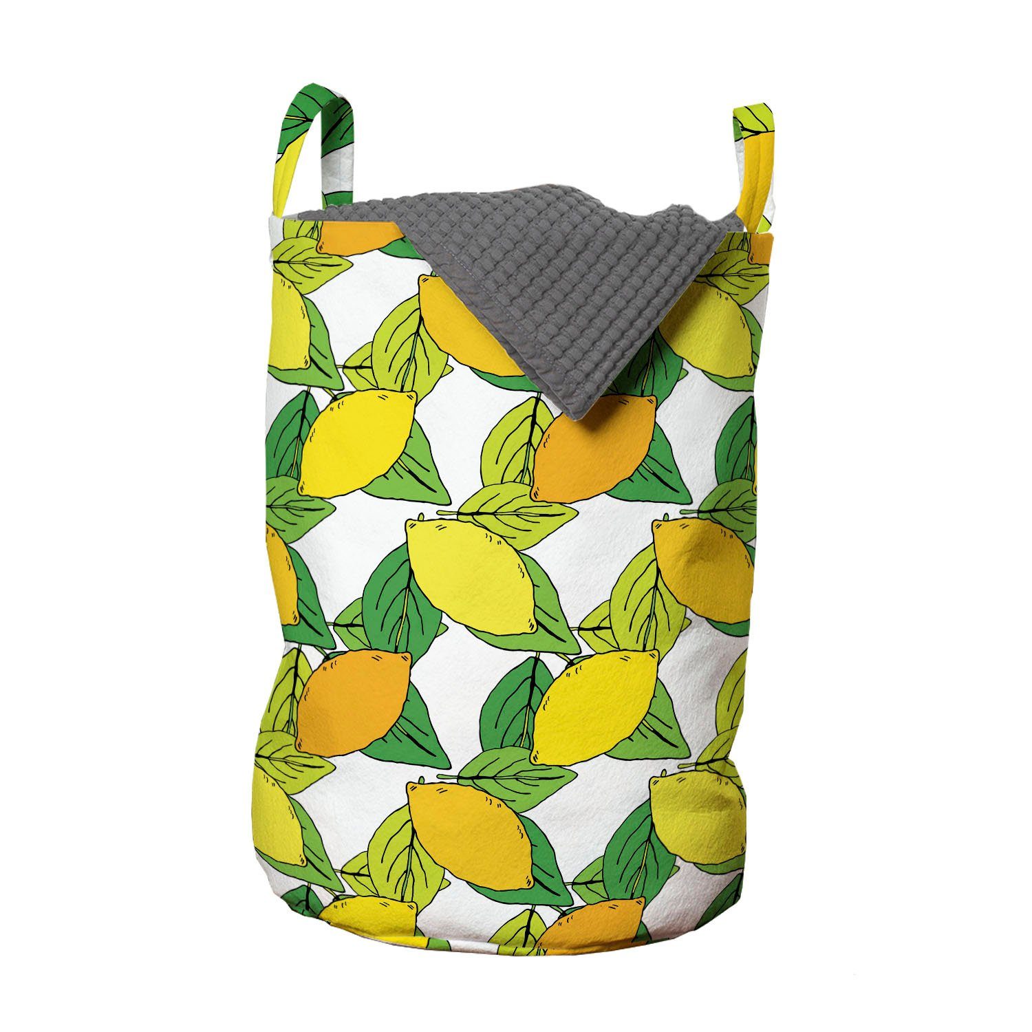 Abakuhaus Wäschesäckchen Wäschekorb mit Griffen Kordelzugverschluss für Waschsalons, Zitronen Vitamin C Zitrus Zeichnung