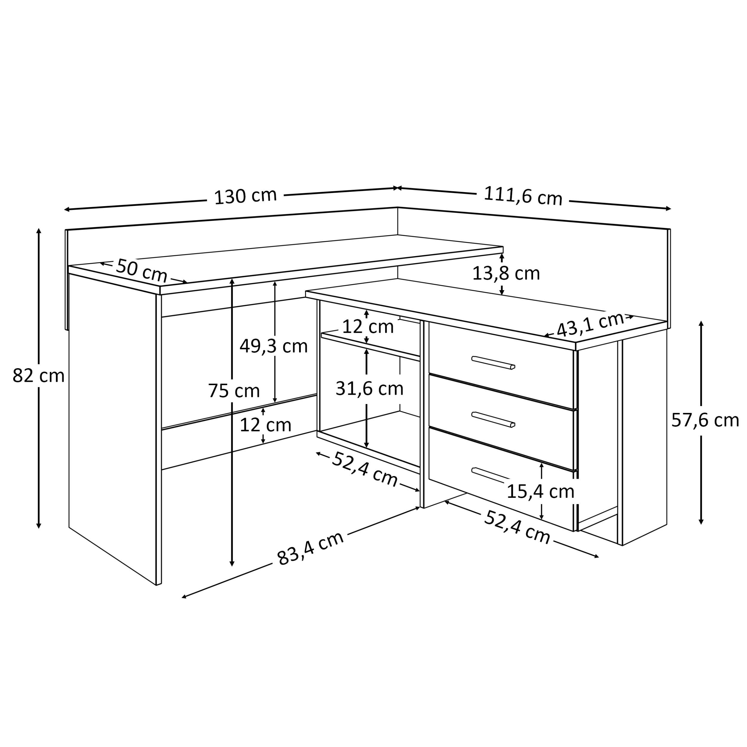 Lookway Eckschreibtisch ECKE – geräumig, stabil und stilvoll in Artisan-Eiche, 130x110x82x57 cm
