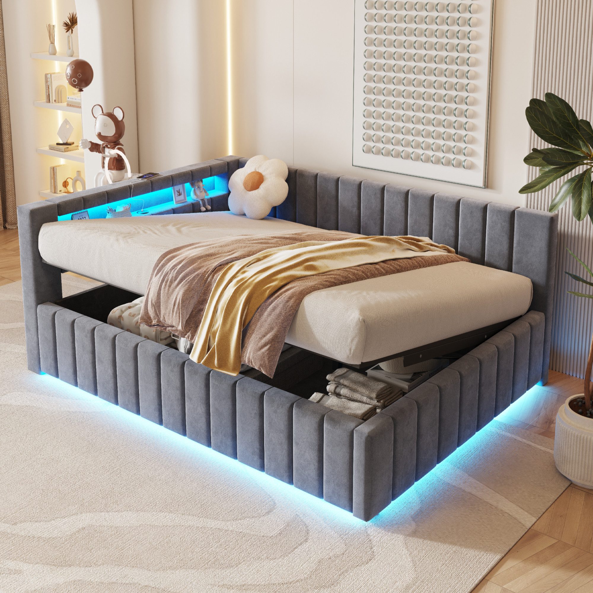 HAUSS SPOLE Schlafsofa 140x200, Mit hydraulischem Stauraum, LED-Licht und U günstig online kaufen