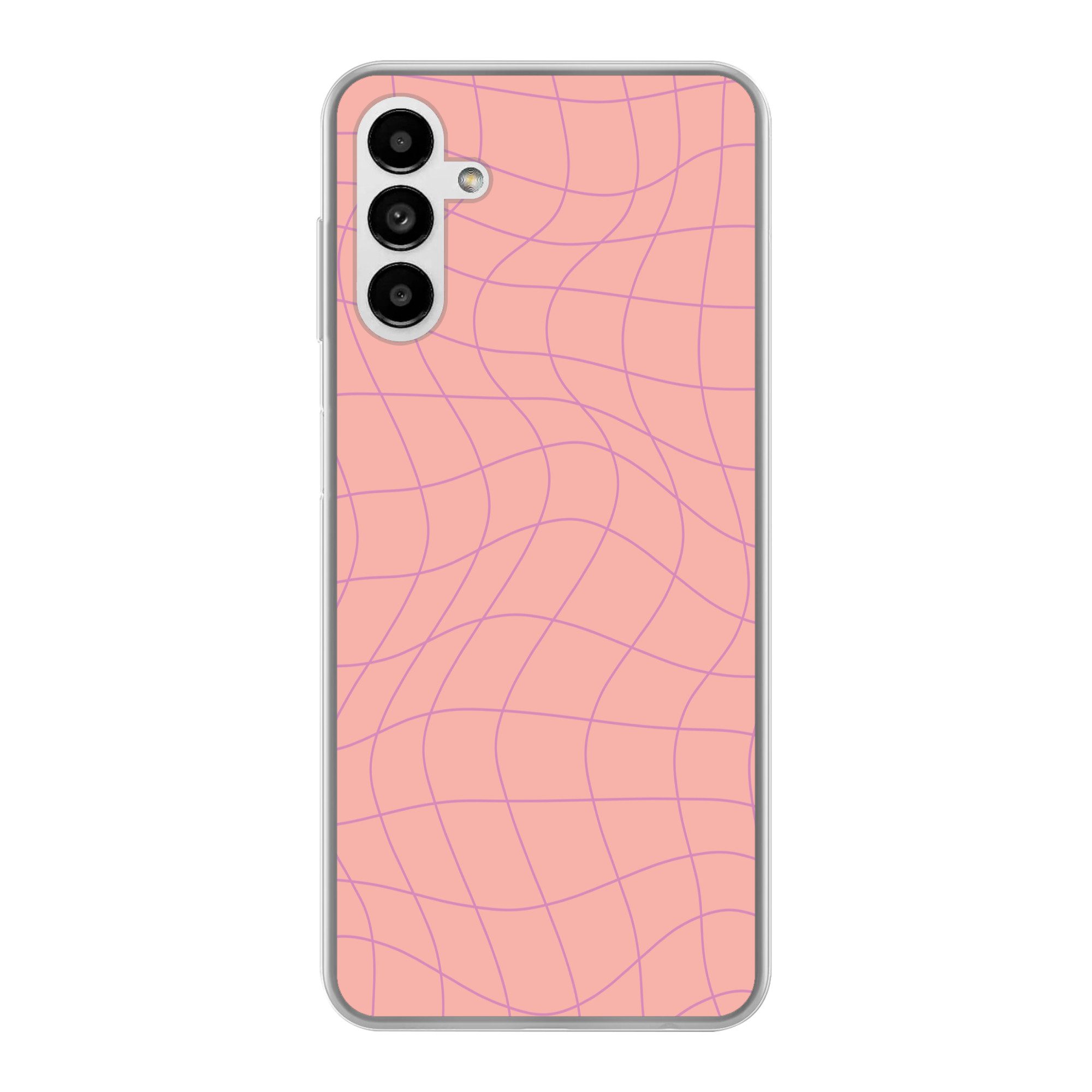 MuchoWow Handyhülle für Samsung Galaxy A04s Quadratisches Muster - Rosa - Lila - Wellenlin, Handy Case, Silikon, Bumper Case Dünn