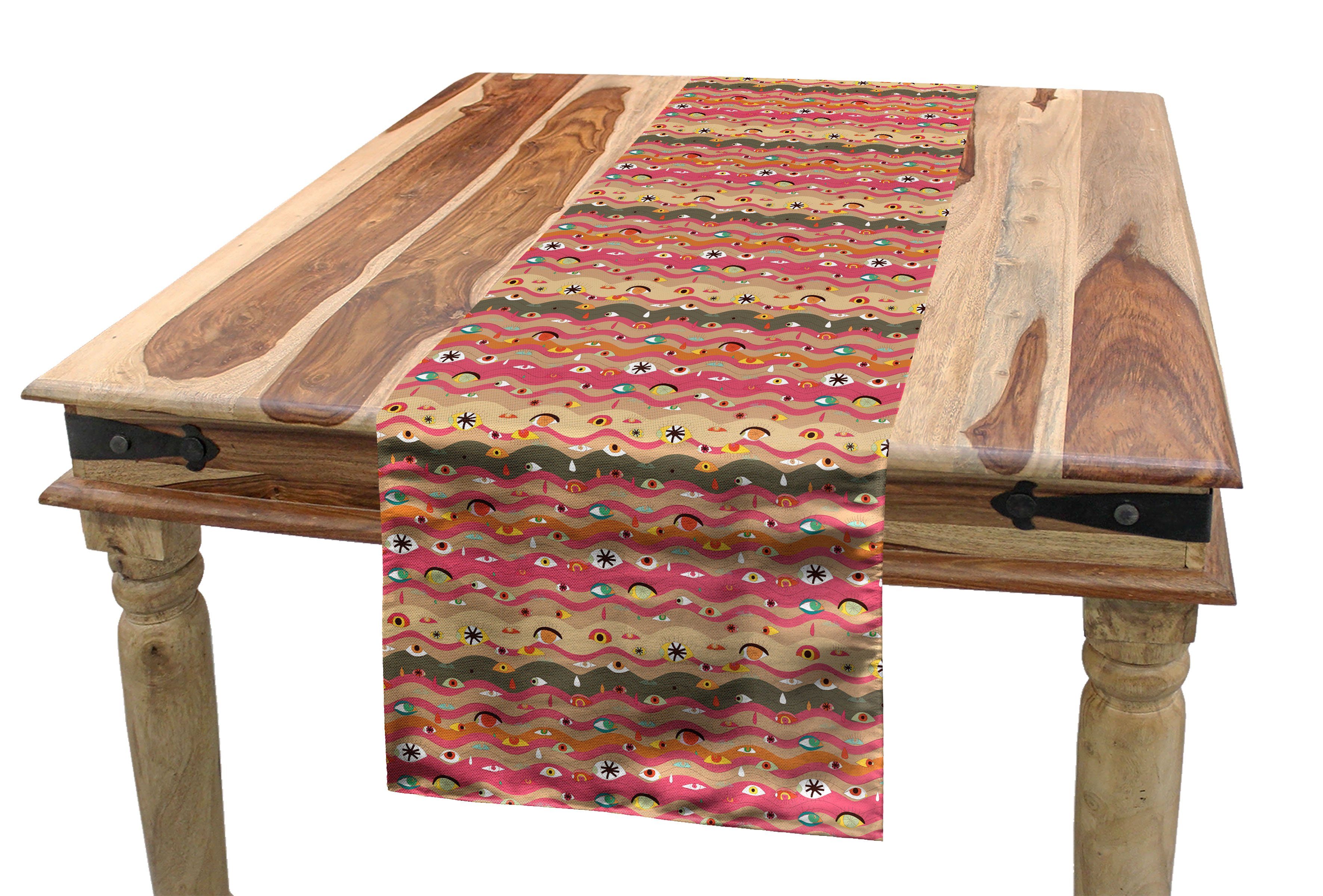Abakuhaus Tischläufer Esszimmer Küche Rechteckiger Dekorativer Tischläufer, Auge Gewellte Linien Groovy Hippie