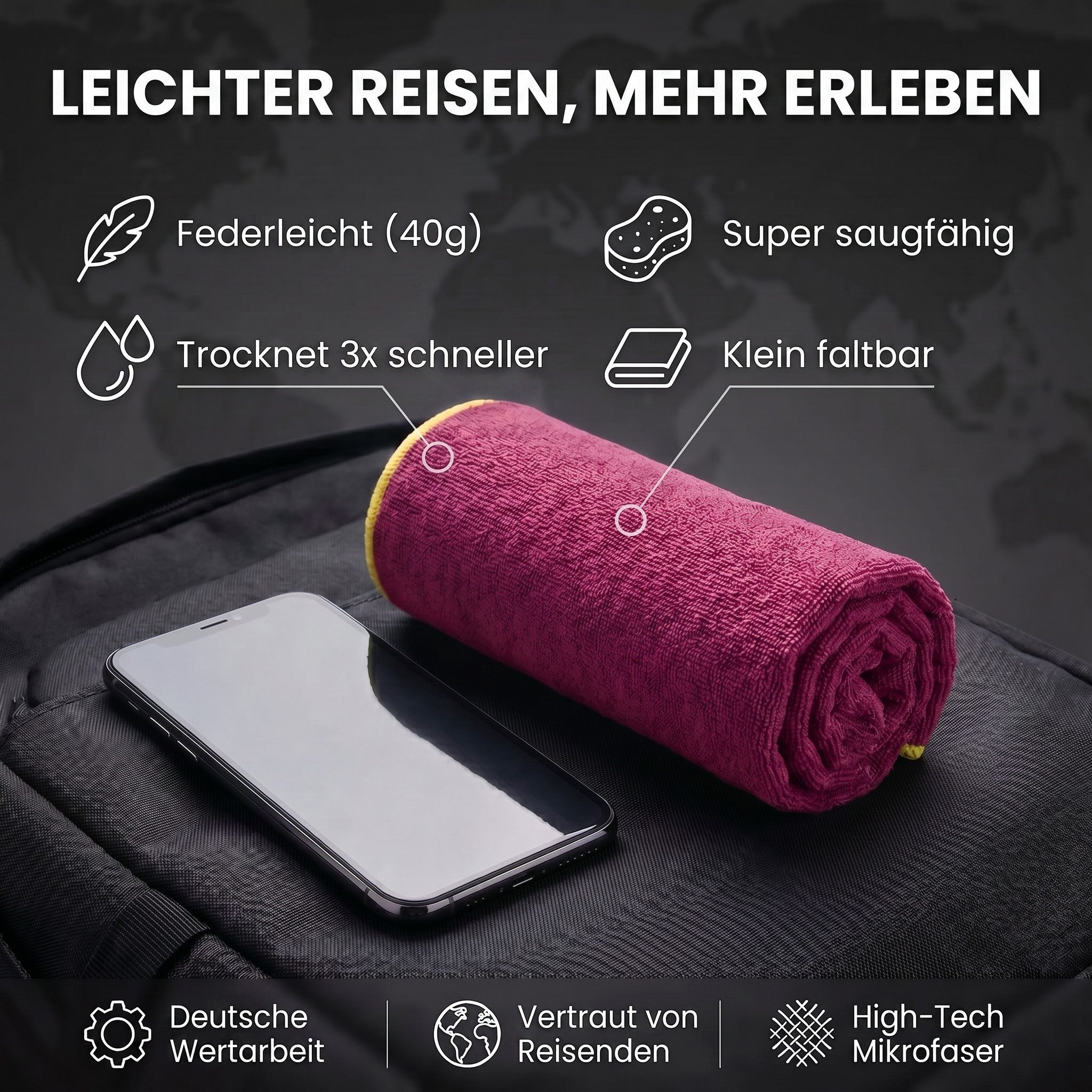 LightDry Reisehandtuch LightDry Reisehandtuch – Leichtes Mikrofaser-Sport und Strandhandtuch, Sport, Strand & Badehandtuch – Bild 3 von 5