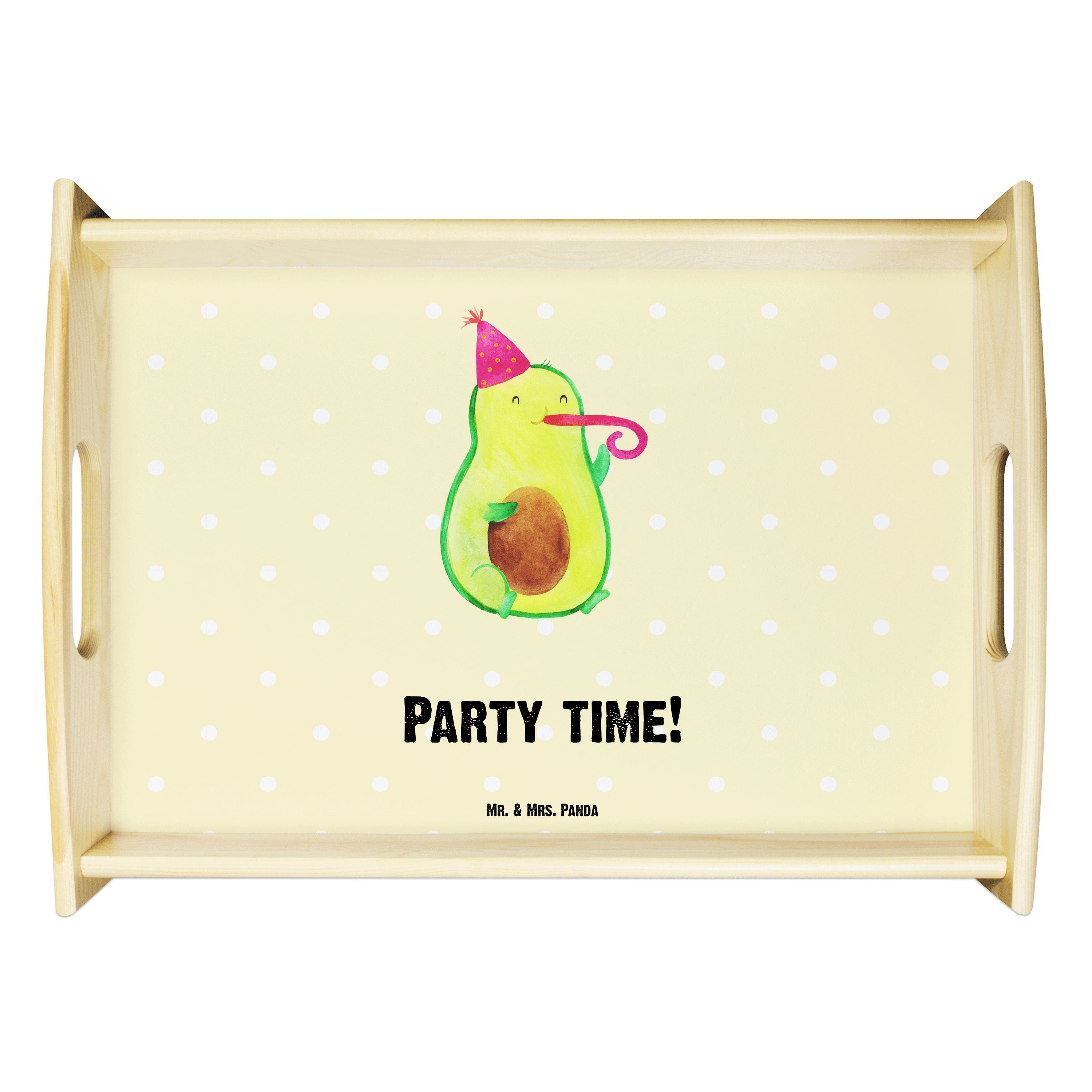 Mr. & Mrs. Panda Tablett Avocado Party Time - Gelb Pastell - Geschenk, Bestanden, Schulabschlu, Echtholz lasiert, (1-tlg)