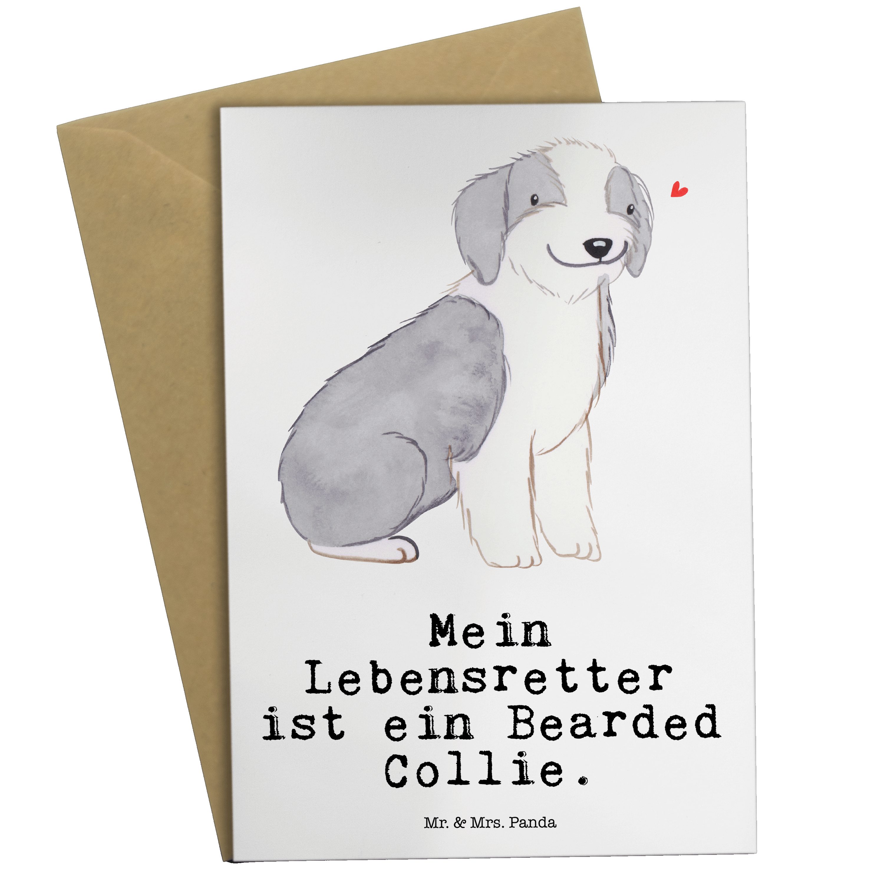 - & Lebensretter Hund, Geschenk, Geburtstagskarte Bearded Weiß Panda Mr. Grußkarte Mrs. Collie -