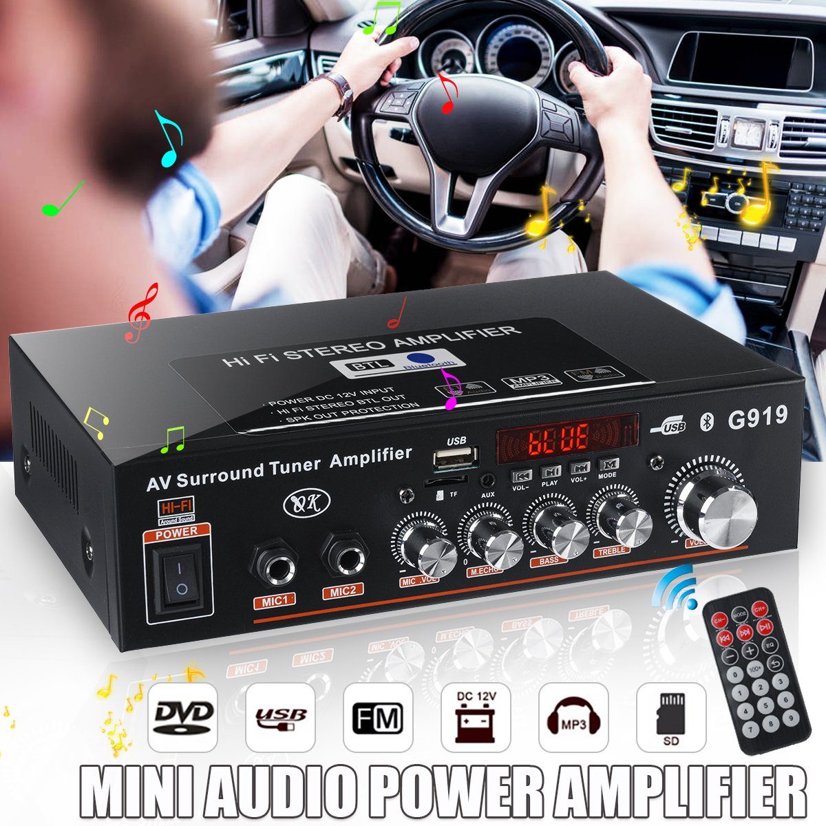 Insma Hifi Verstärker für Amplifier (Stereo Audioverstärker Auto/Haus) bluetooth
