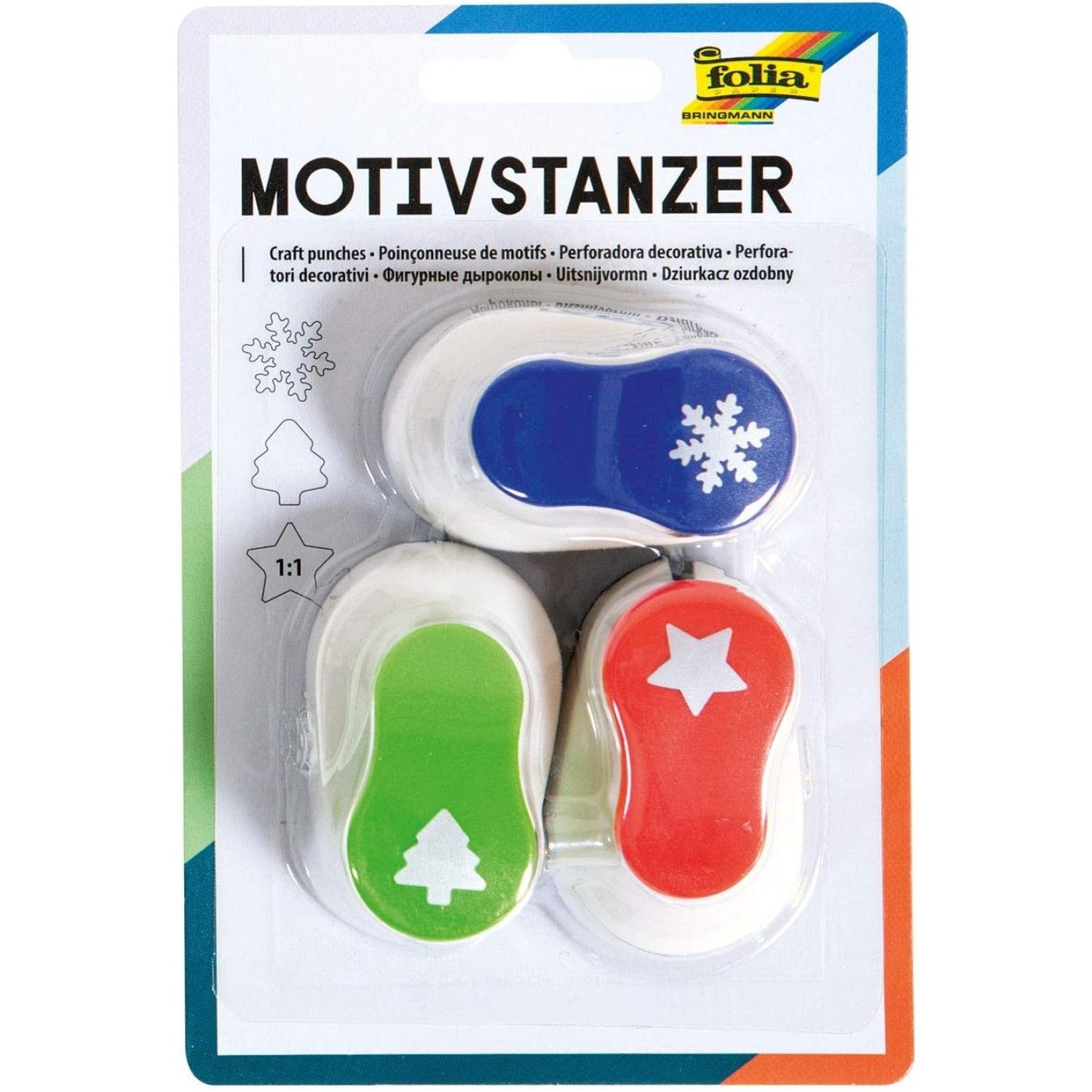 Folia Motivstanzer 7009 Weihnachts-Motivstanzer Motivlocher, 3er Set Sortiert, Stern, Tan