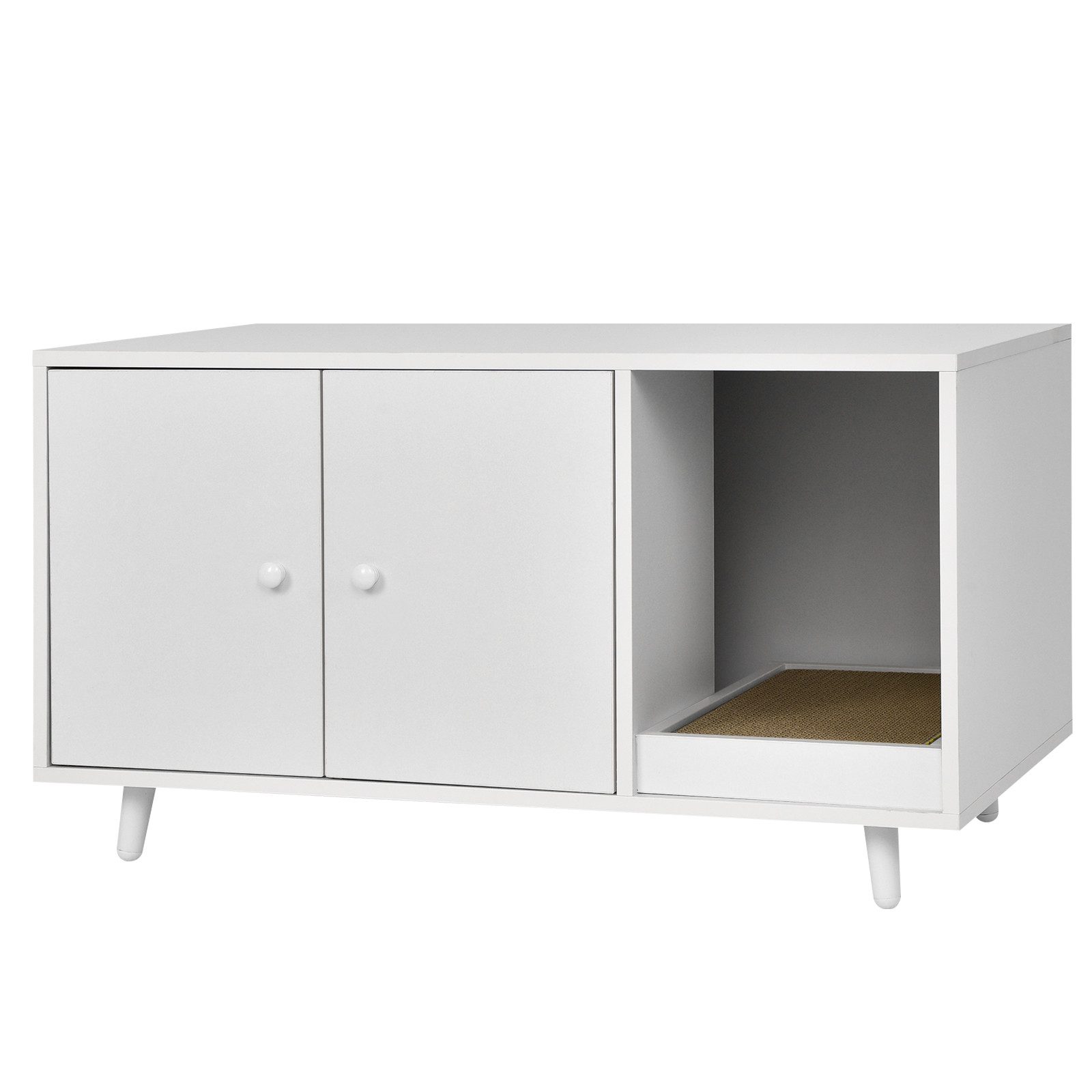 COSTWAY Tierhaus Couchtisch & Katzenhaus, mit Kratzbrett, 90x50x50cm