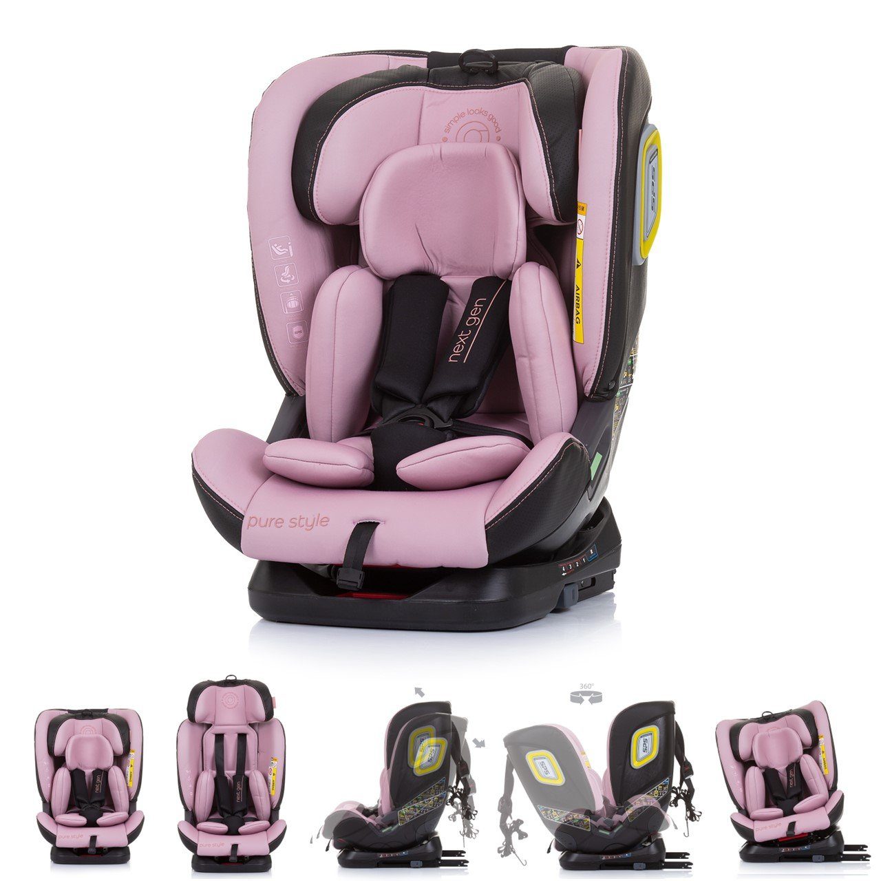 Chipolino Autokindersitz Kindersitz i-Size Next Gen, bis: 36 kg, (40 - 150 cm) Isofix Reboard 360° drehbar rosa
