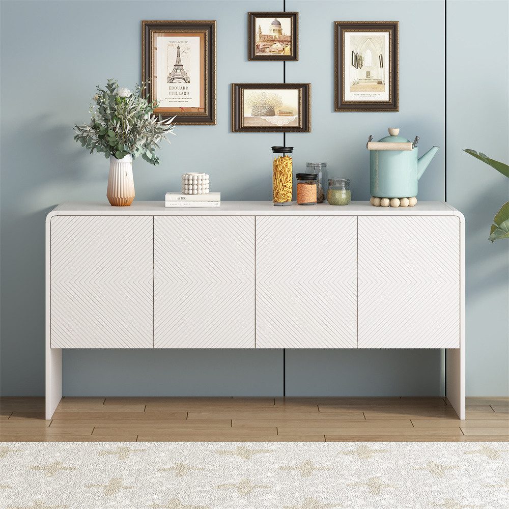 XDeer Sideboard Minimalistischer Stil Großer Stauraum Sideboard mit 4 Türen, und Rückstoßvorrichtung für Wohnzimmer und Eingangsbereich