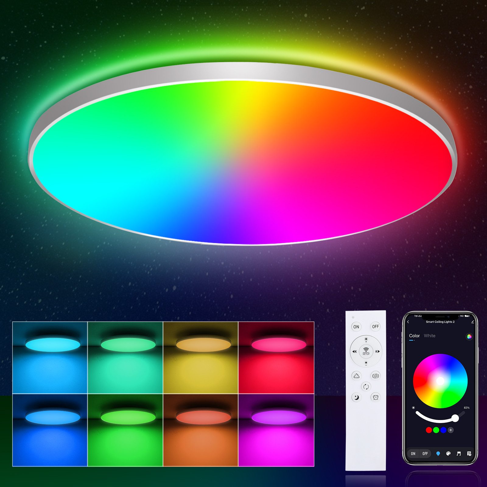 Deckenleuchte 24W RGB Farbwechsel Smart led Deckenleuchte Steuerbar via App