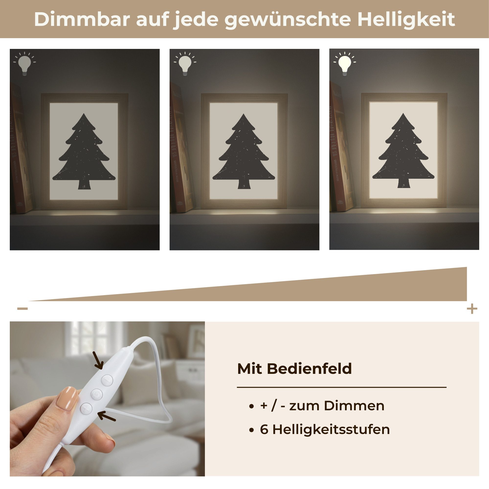 OnlyWow Wandleuchte Lightbox Weihnachtsbaum - Schwarzer Weihnachtsbaum - Baum - Japandi, Dimmbar, Farbwechsel, LED, Warmweiß, Kaltweiß, Neutralweiß Einstellbar, Wandlampe Innen, Dimmbar, mit Kabel, LED, Beleuchtung, Wohnzimmer