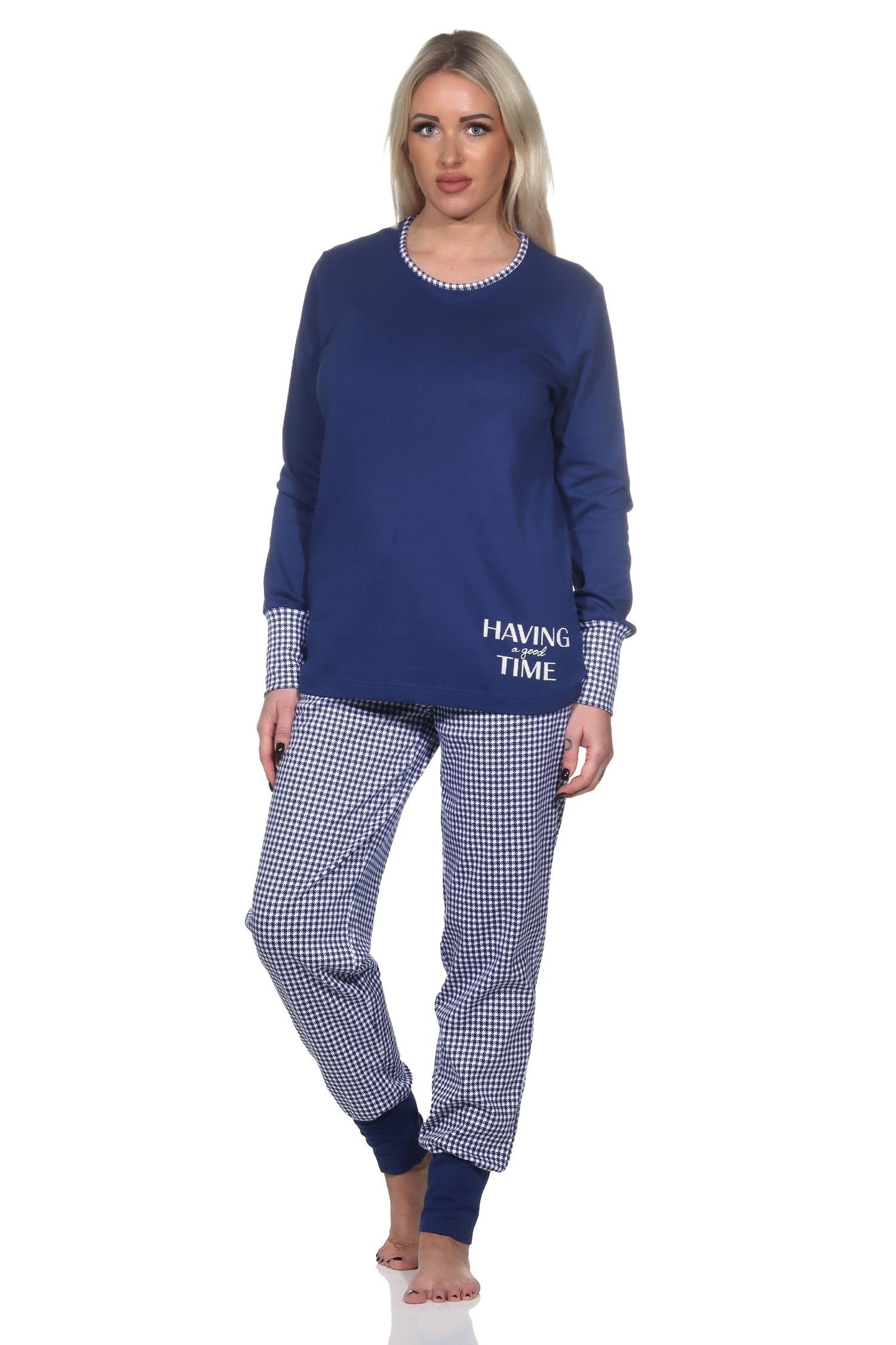 marine Interlock Pyjama Schlafanzug in Bündchen Normann Kuschel Normann mit Qualität Damen