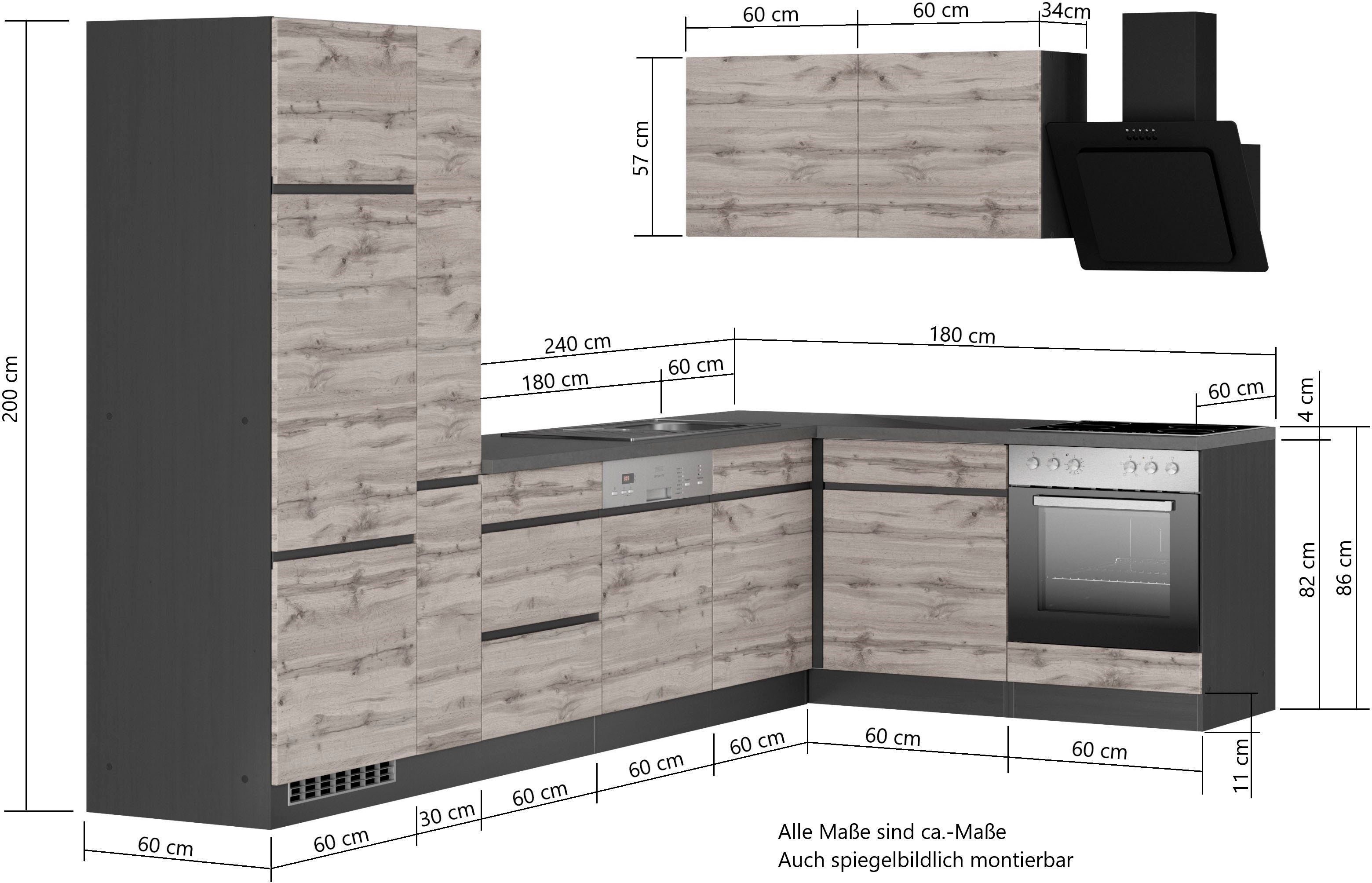 KOCHSTATION Winkelküche KS-Riesa, Stellbreite 240x270 cm, wahlweise mit oder ohne E-Geräte