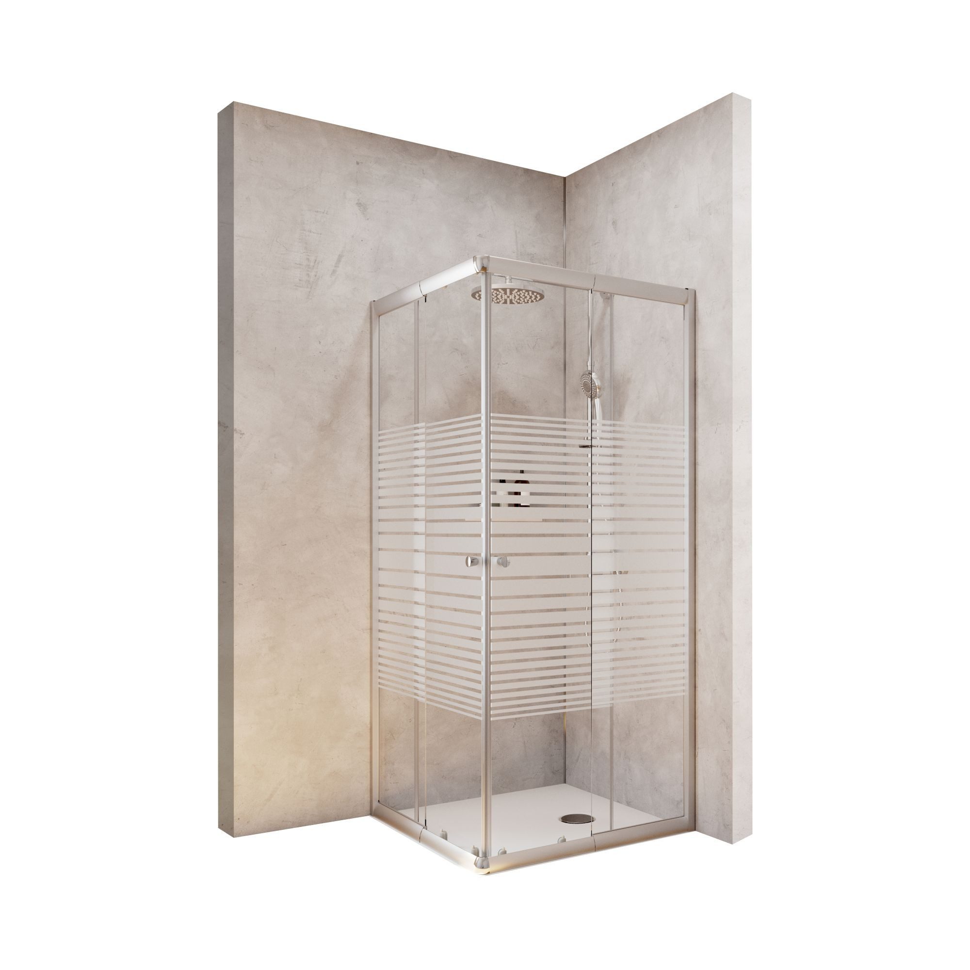 Schulte Eckdusche Corner, BxT: 80x80 cm, Sicherheitsglas, Eckeinstieg mit Schiebetüren, 180 cm hoch Querstreifen Profil Silberfarben