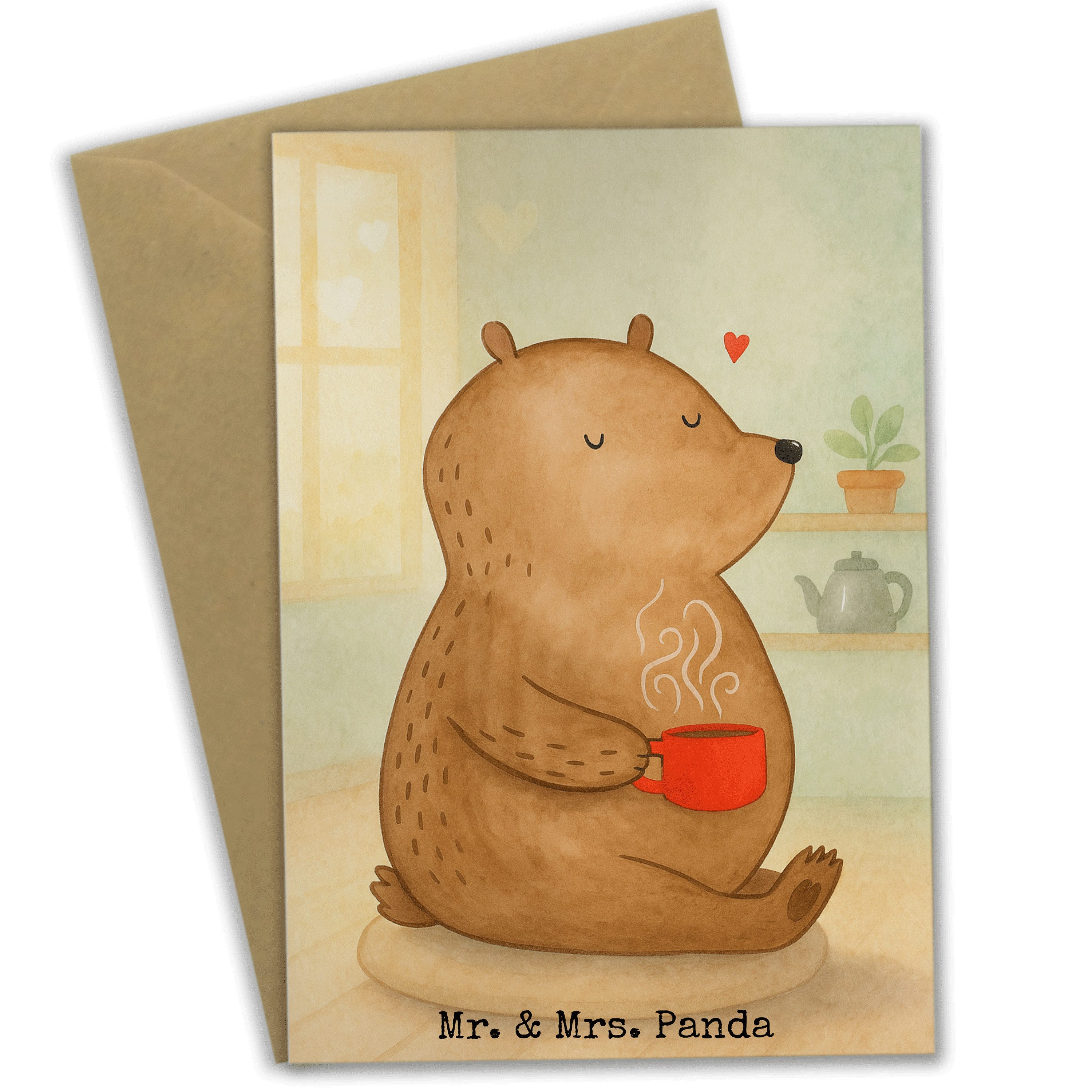 Mr. & Mrs. Panda Grußkarte Bär Morgenkaffee Design, Klappkarte, Weiß, hochzeitskarten, einladung, Jahrestag osterkarten Motivkarte