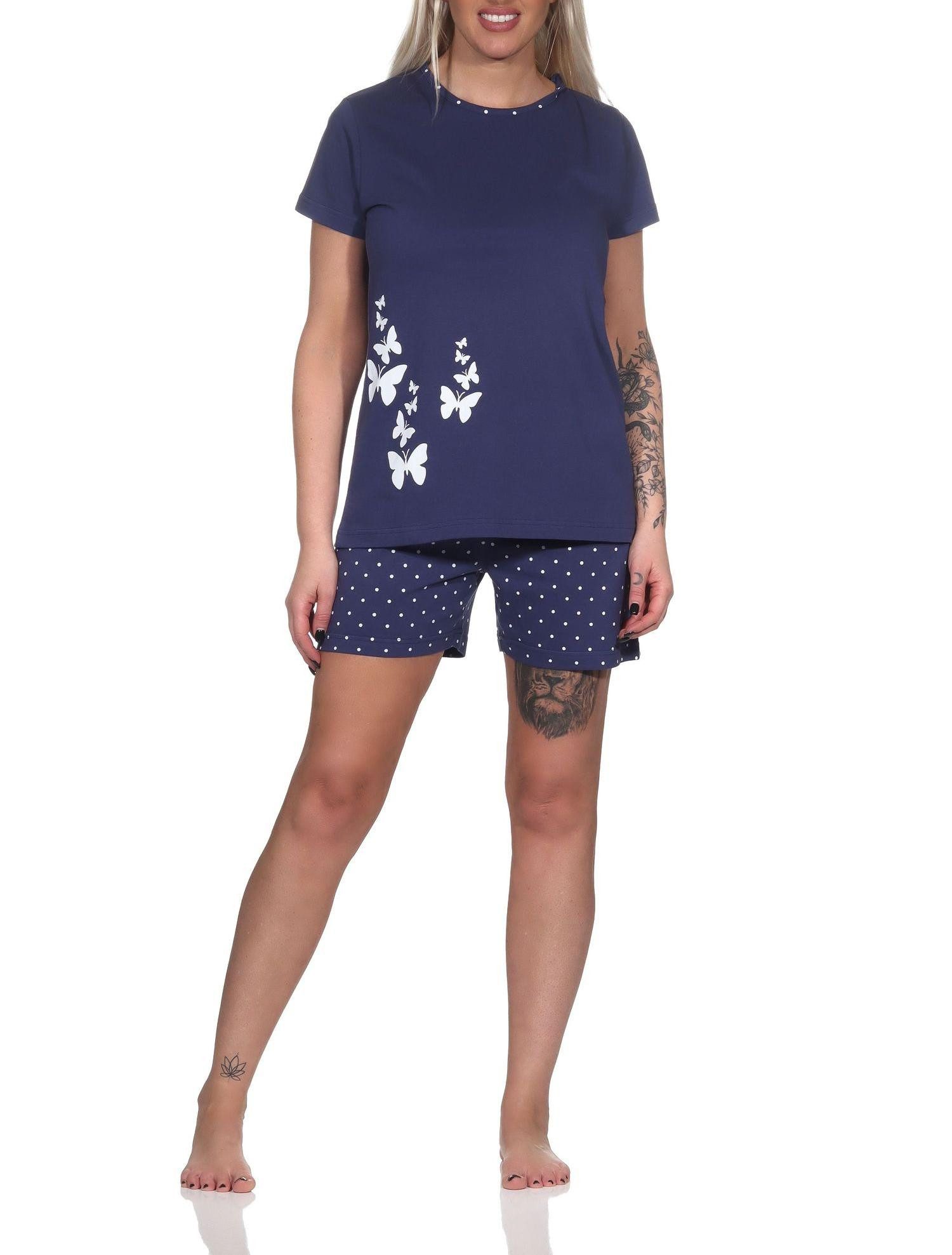 Normann Pyjama Normann Damen kurzarm Schlafanzug Shorty in Tupfen Punkte Optik