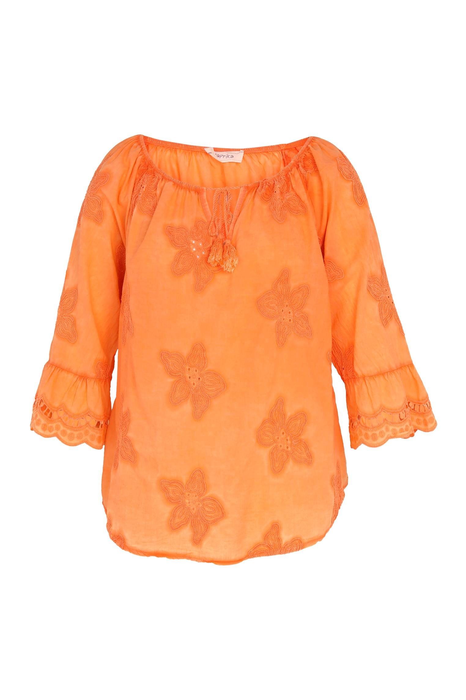 Paprika Shirtbluse Unifarbene Bluse Mit Stickerei (1-tlg) Orange | Blusenshirts
