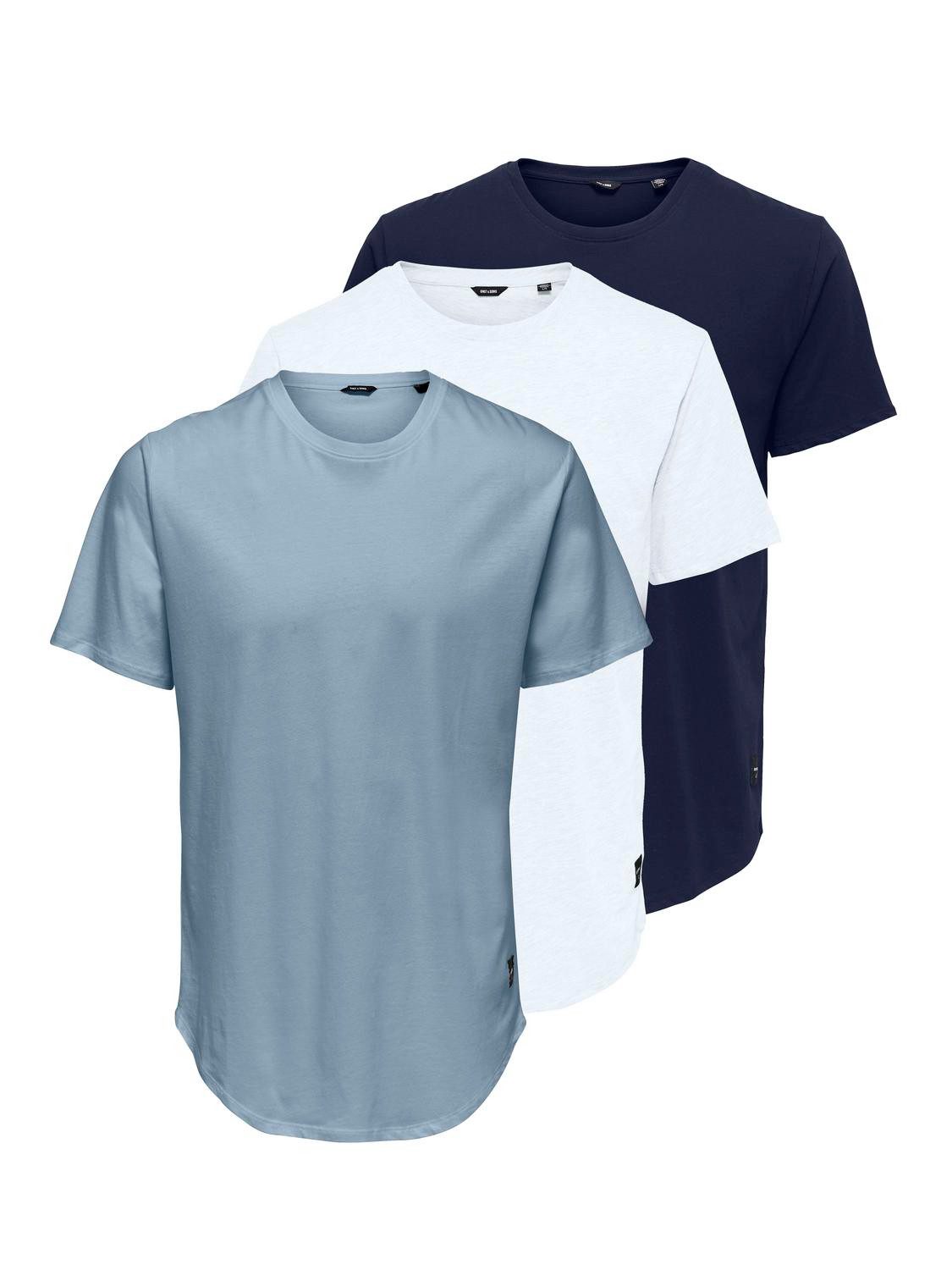 ONLY & SONS Rundhalsshirt ONSMATT LONGY SS TEE 3-PACK (Packung, 3-tlg)
